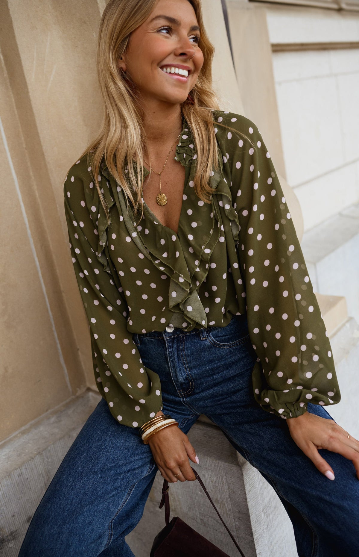 Blouse Alessia - kaki à pois