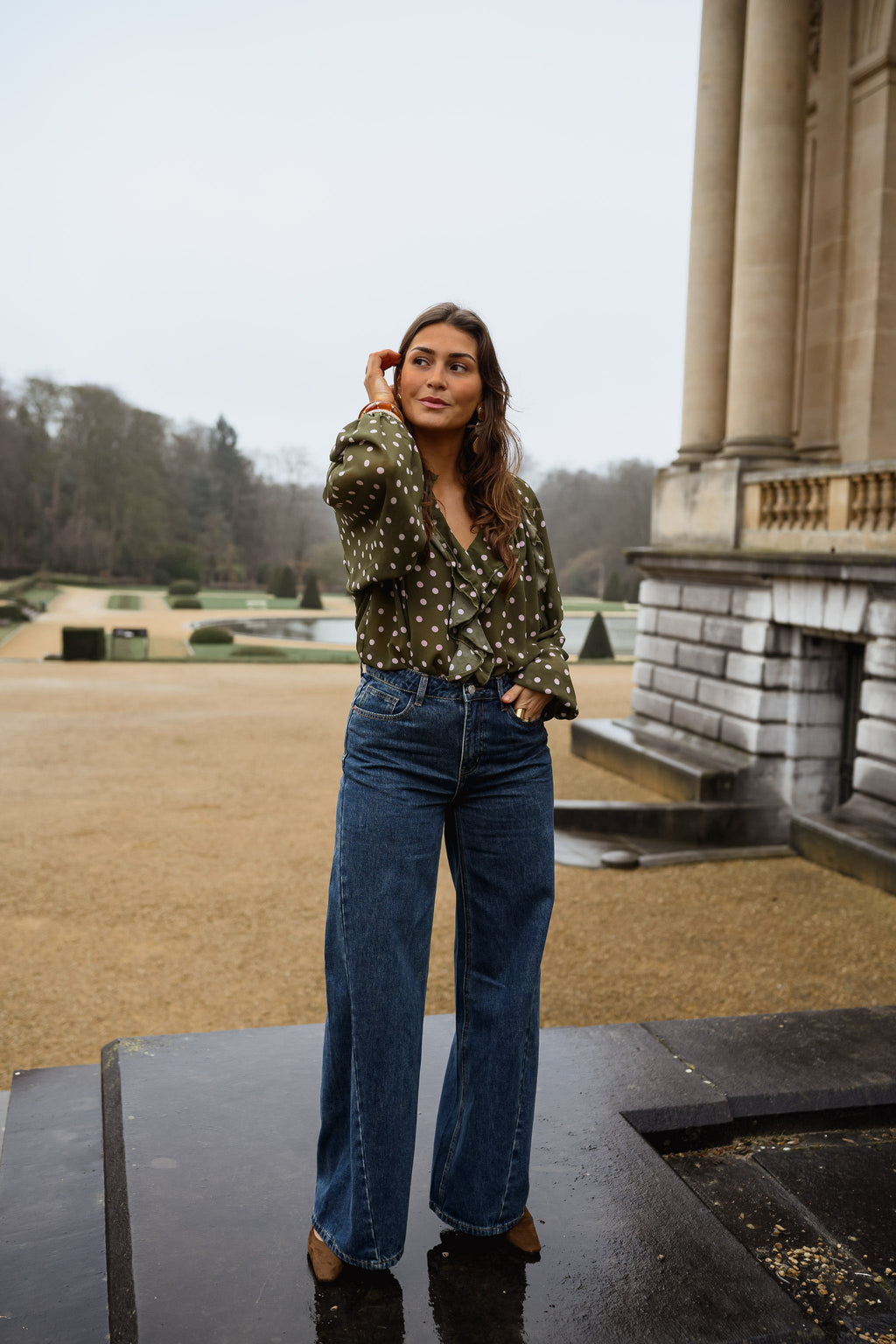 Blouse Alessia - kaki à pois