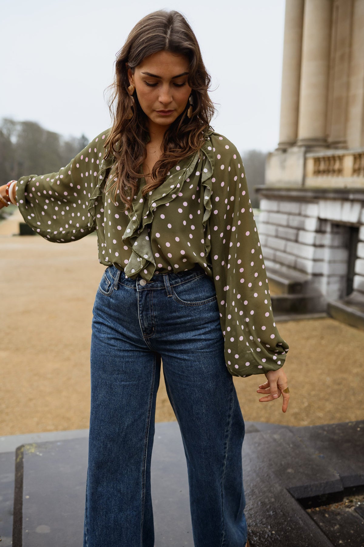 Blouse Alessia - kaki à pois
