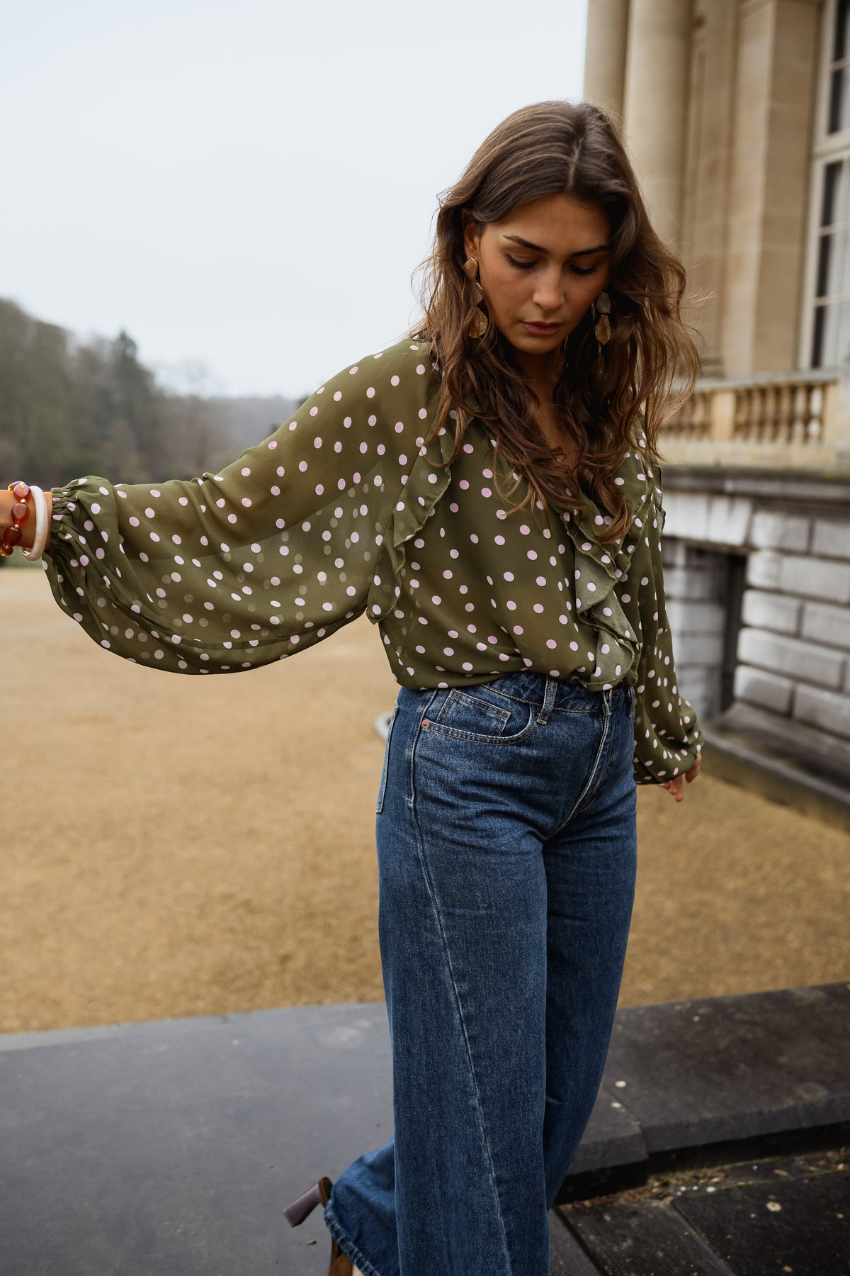 Blouse Alessia - kaki à pois