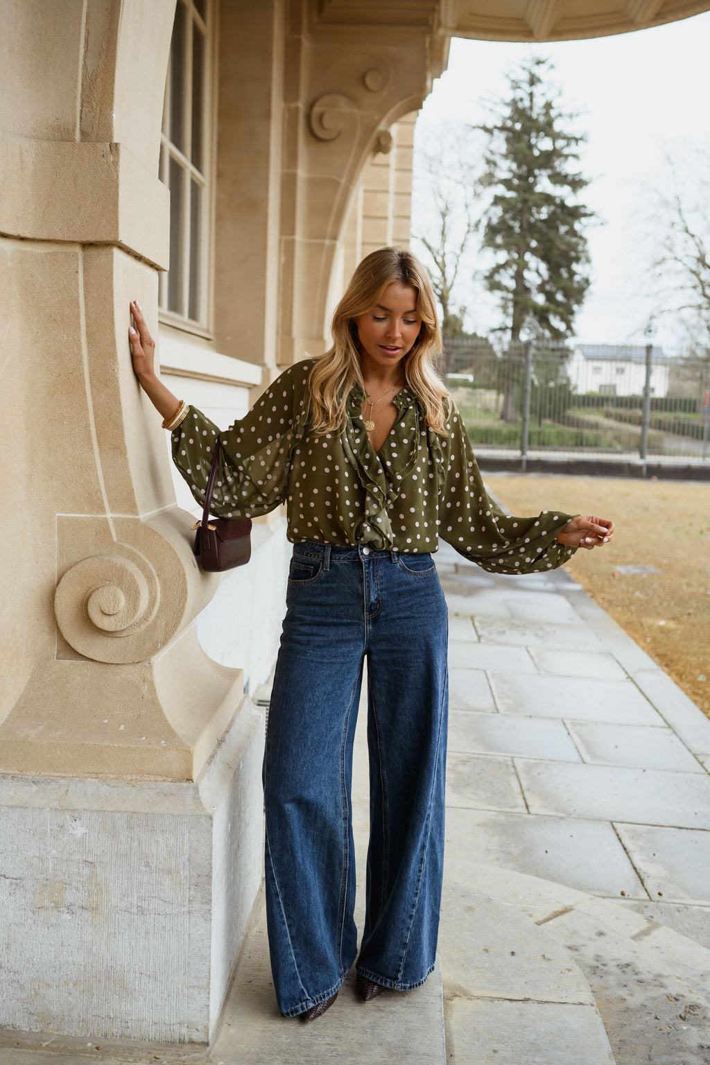 Blouse Alessia - kaki à pois
