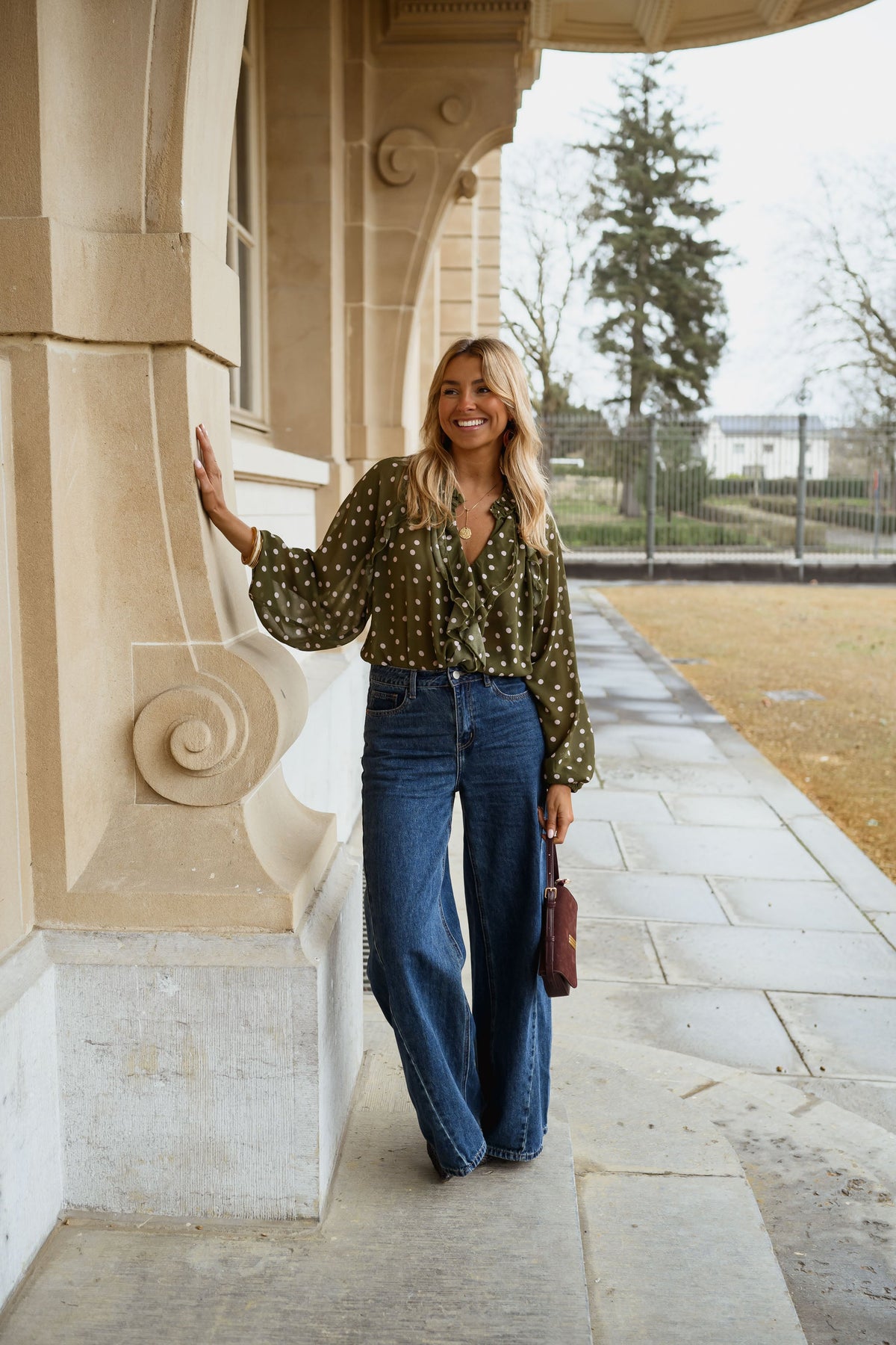 Blouse Alessia - kaki à pois
