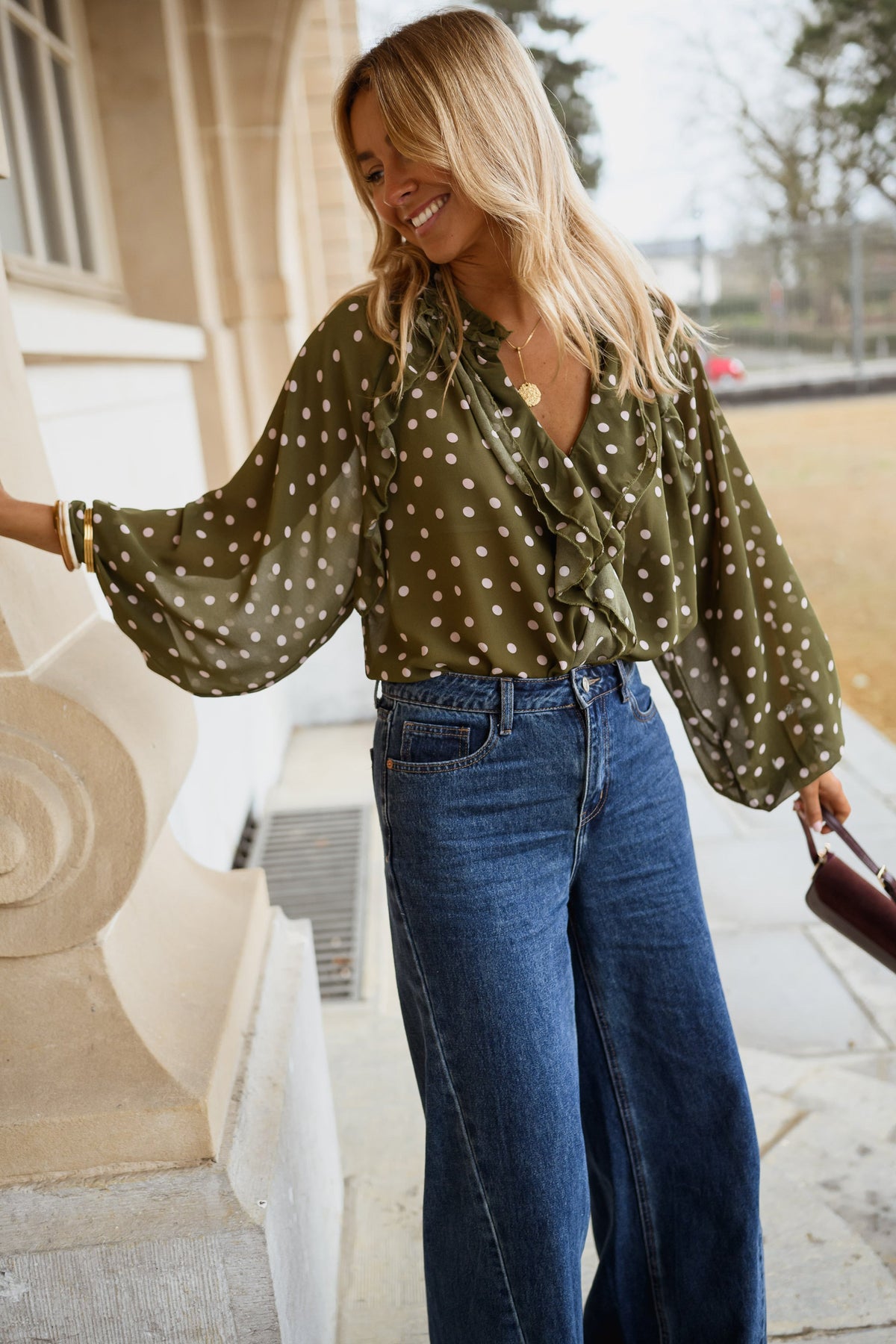 Blouse Alessia - kaki à pois