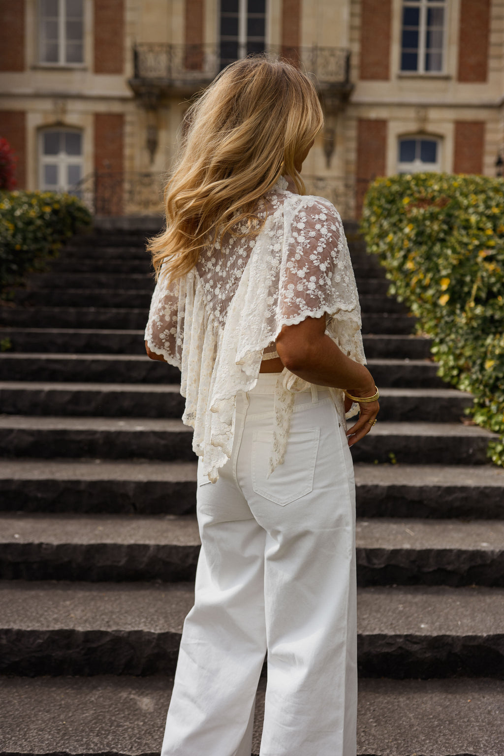Blouse Cathy - écrue à dentelle