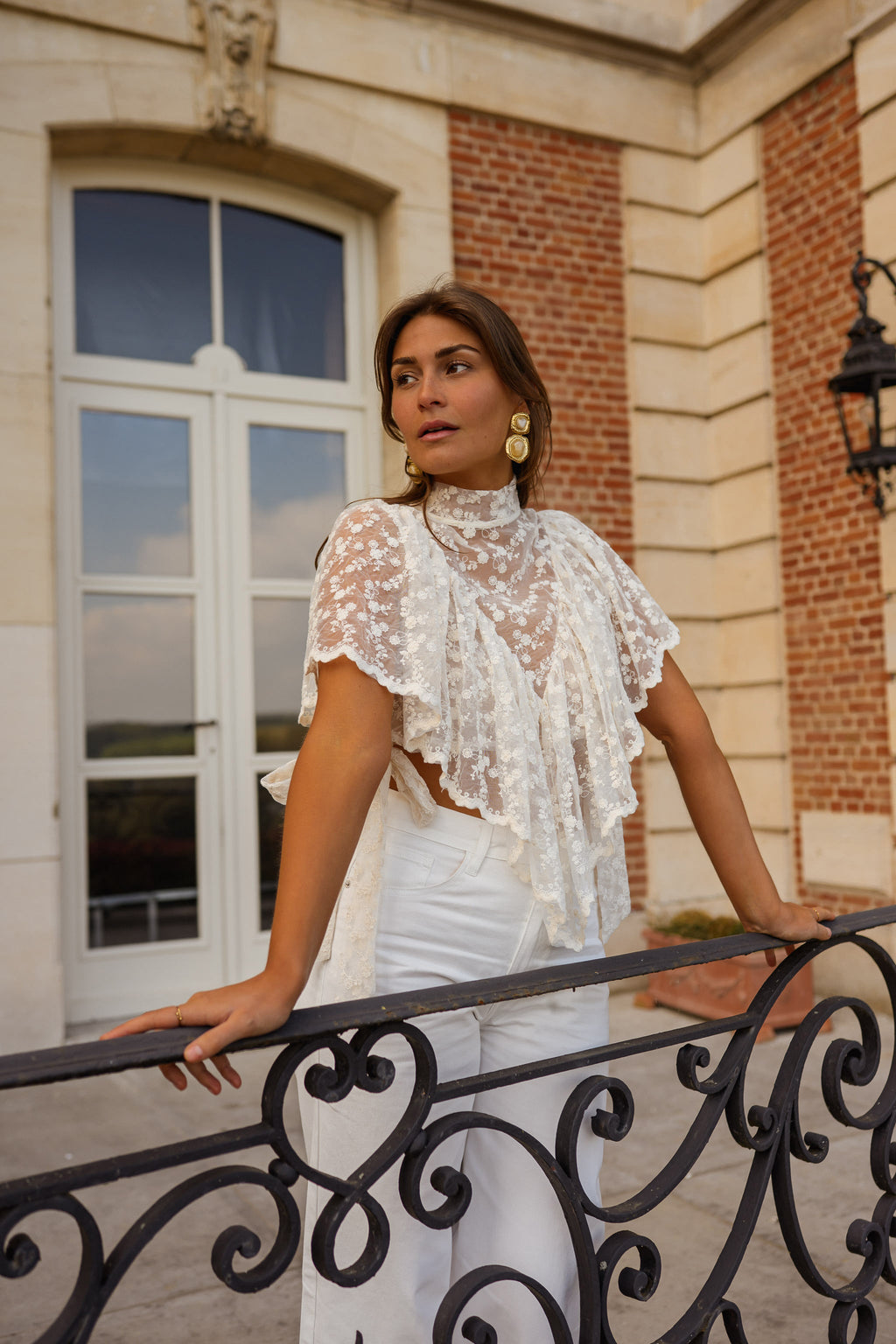 Blouse Cathy - écrue à dentelle