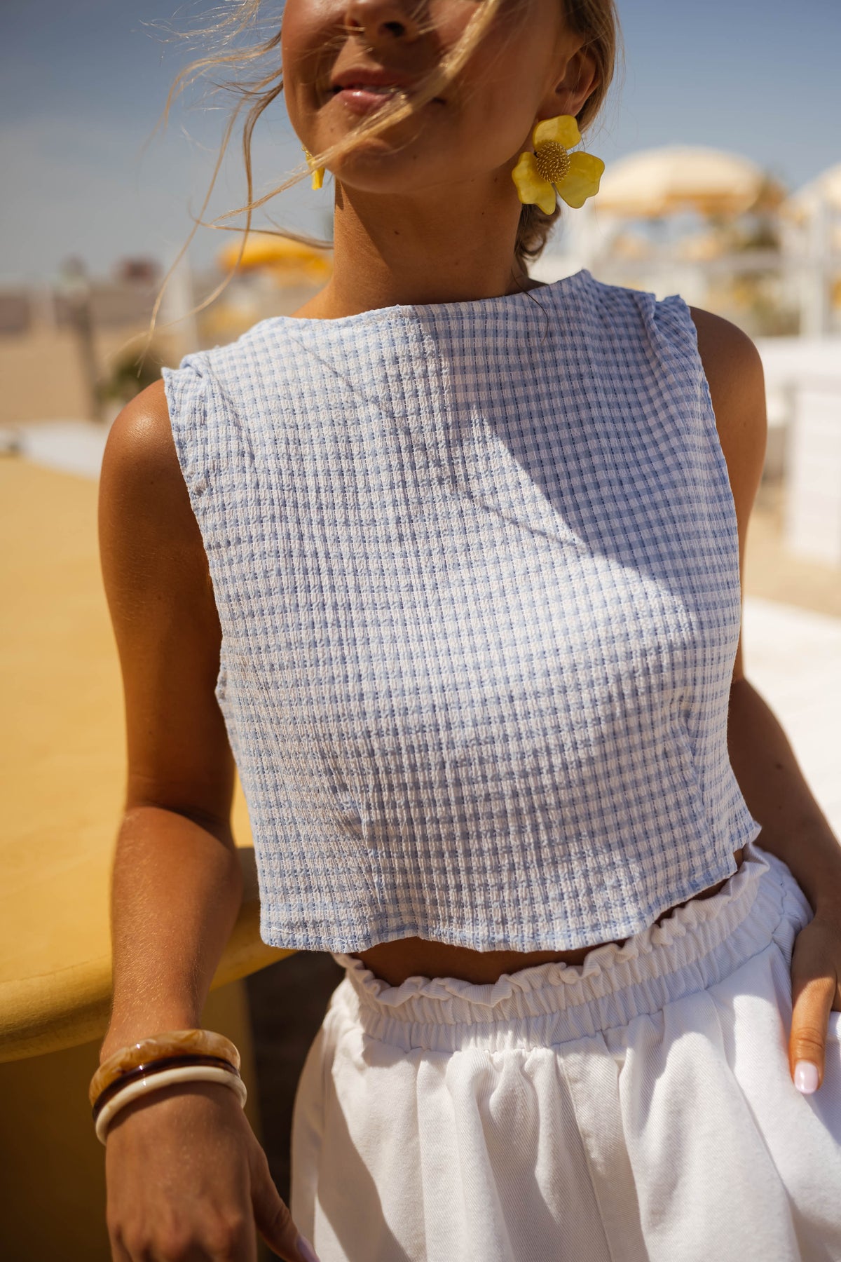 Top Charlène vichy - bleu et écru