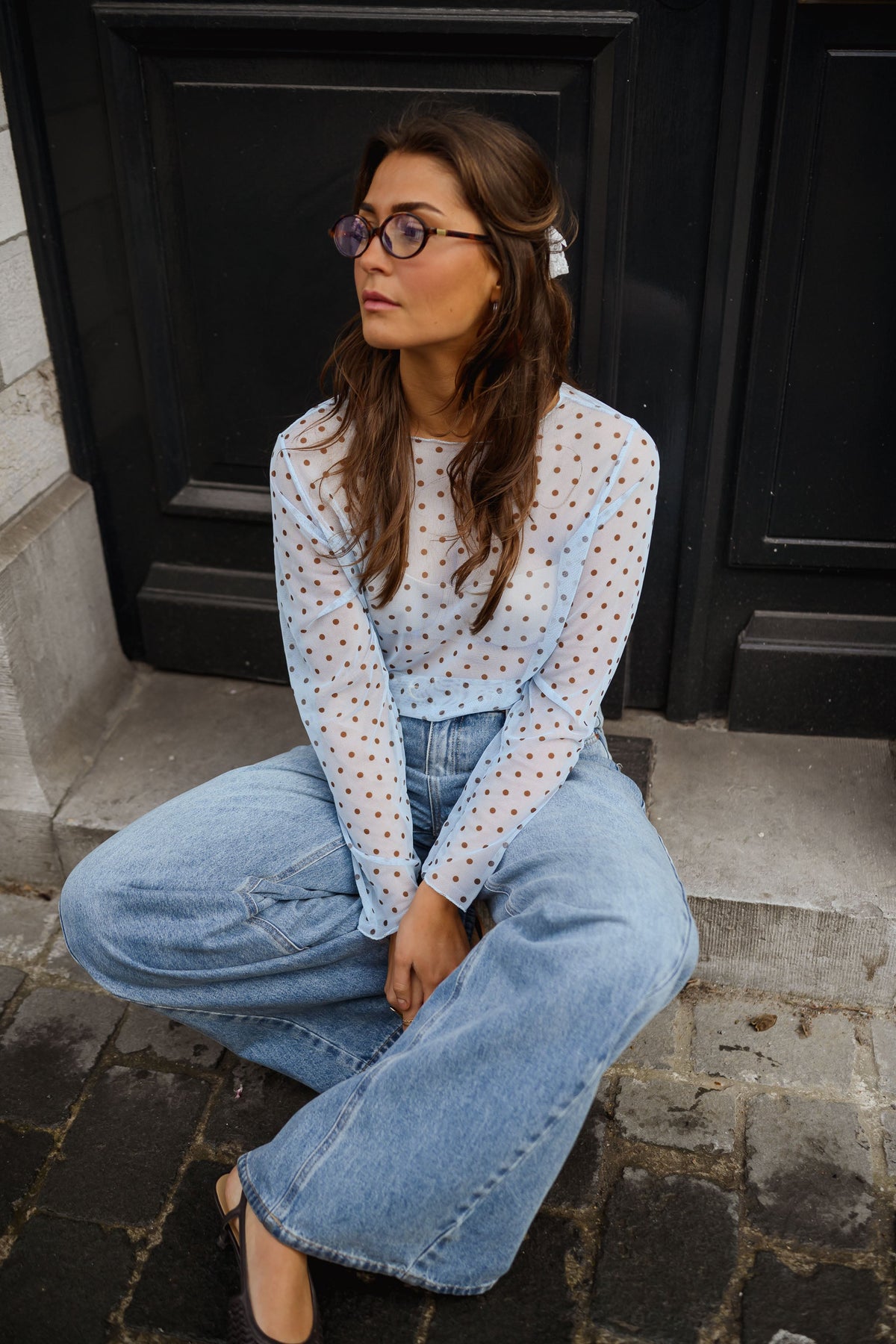 Blouse Claire - bleue à pois