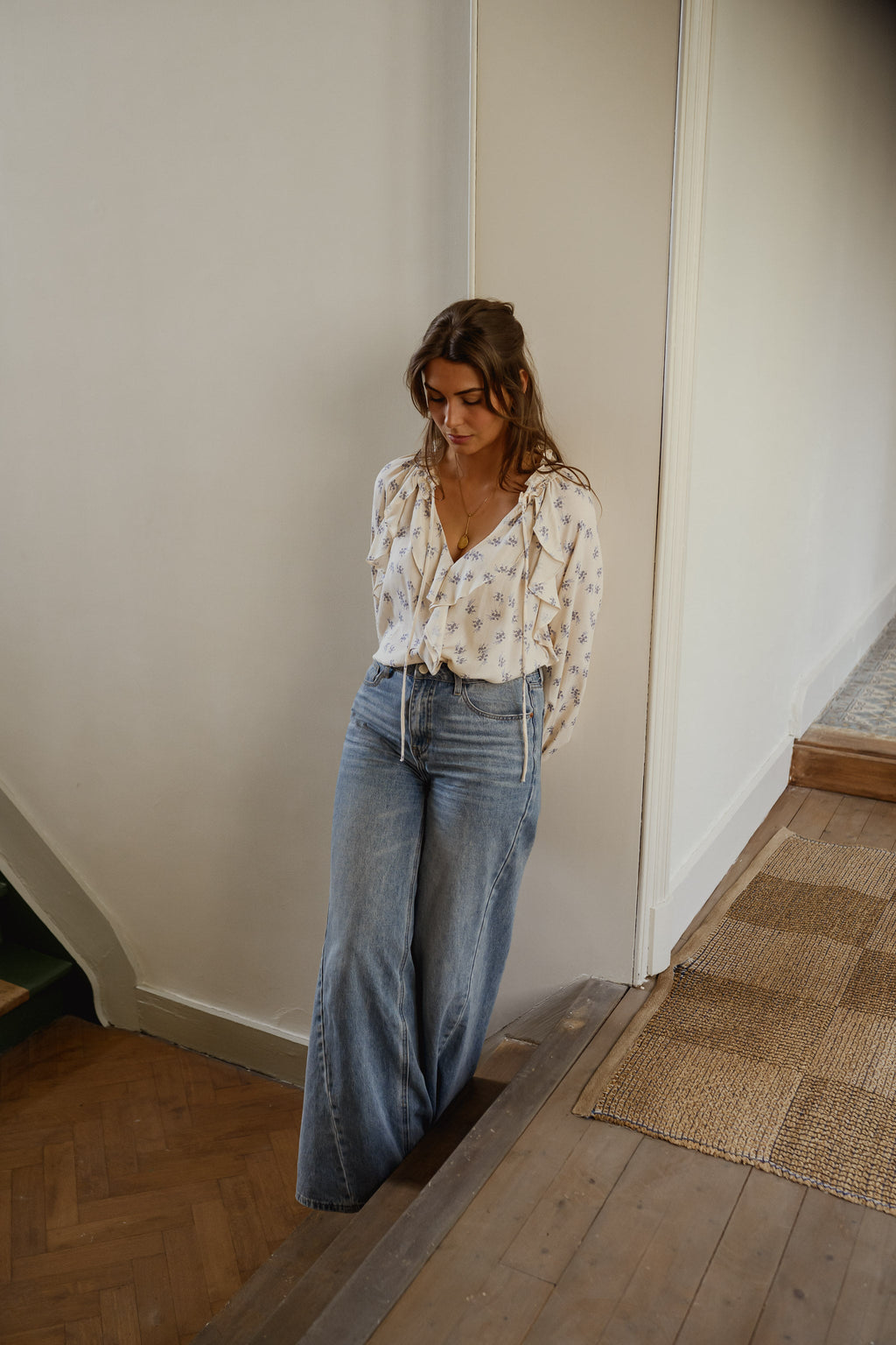 Blouse Euredice - écrue à fleurs bleues