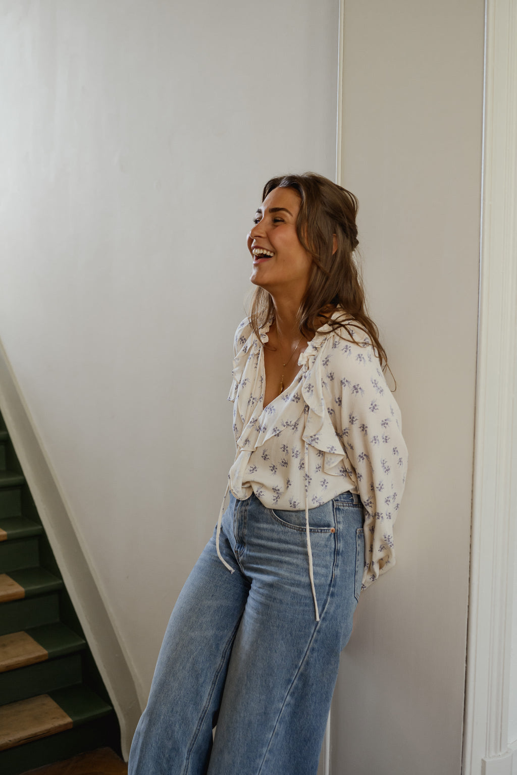 Blouse Euredice - écrue à fleurs bleues