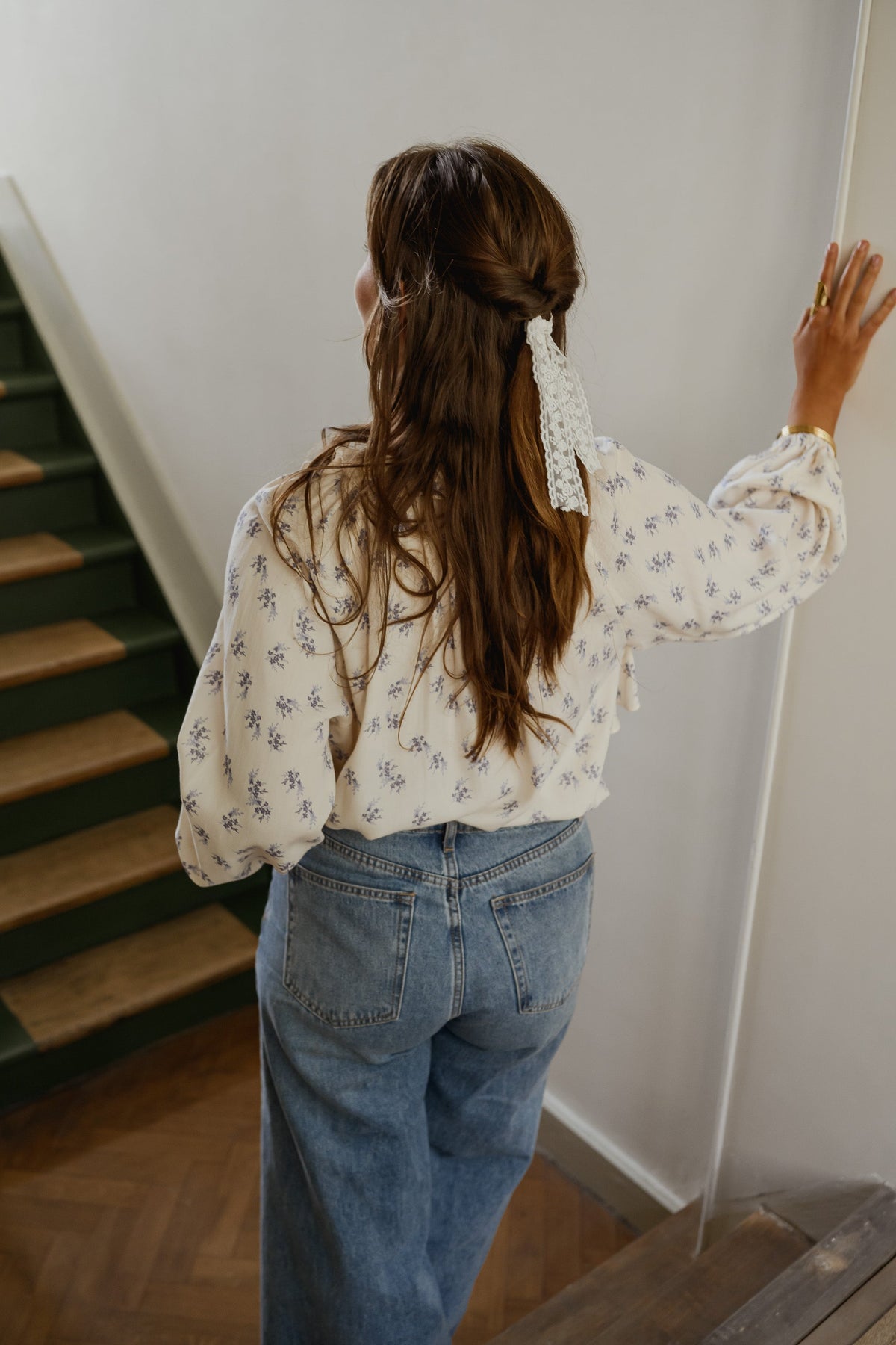 Blouse Euredice - écrue à fleurs bleues