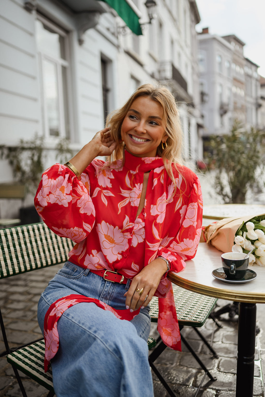 Blouse Georgina - rouge à motifs