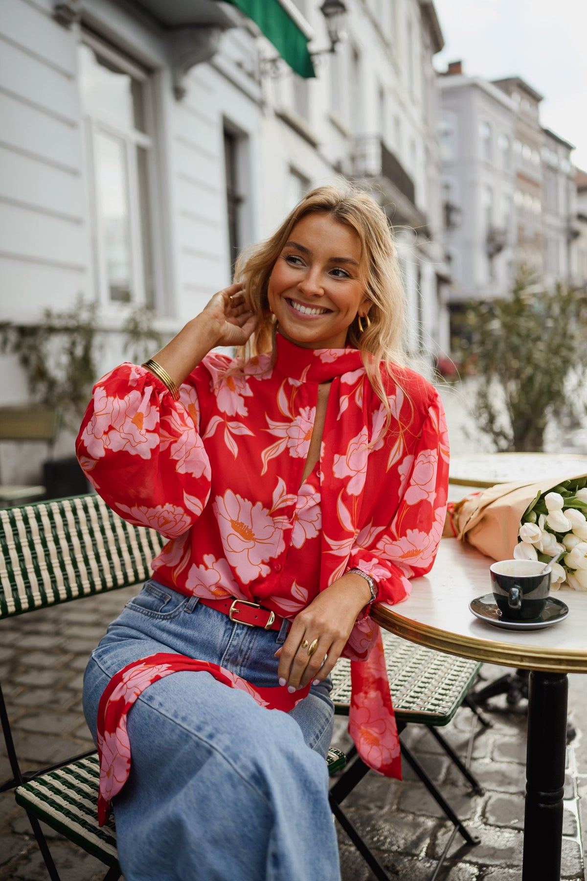 Blouse Georgina - rouge à motifs