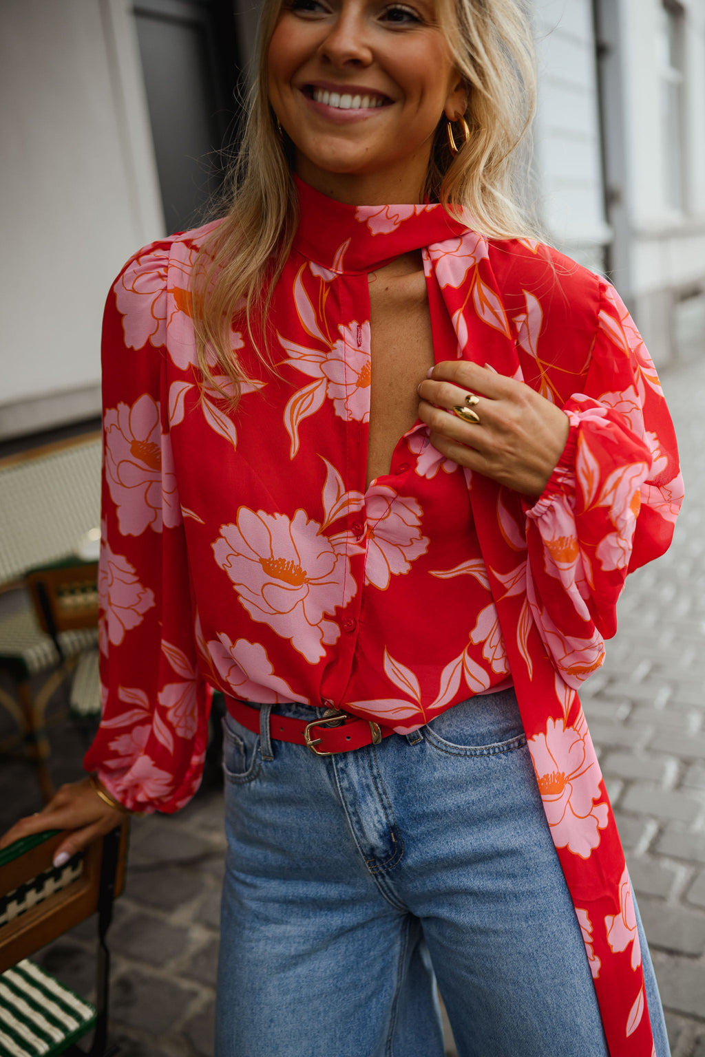 Blouse Georgina - rouge à motifs