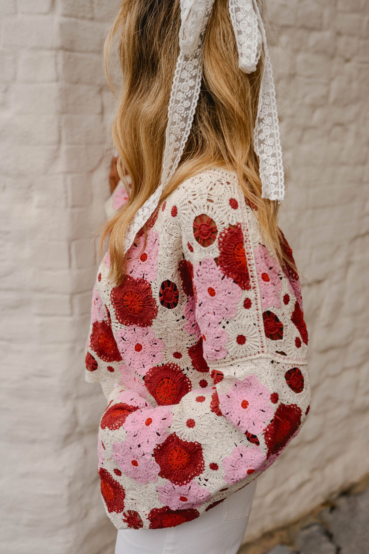 Blouse Tanja - rose et rouge en crochet