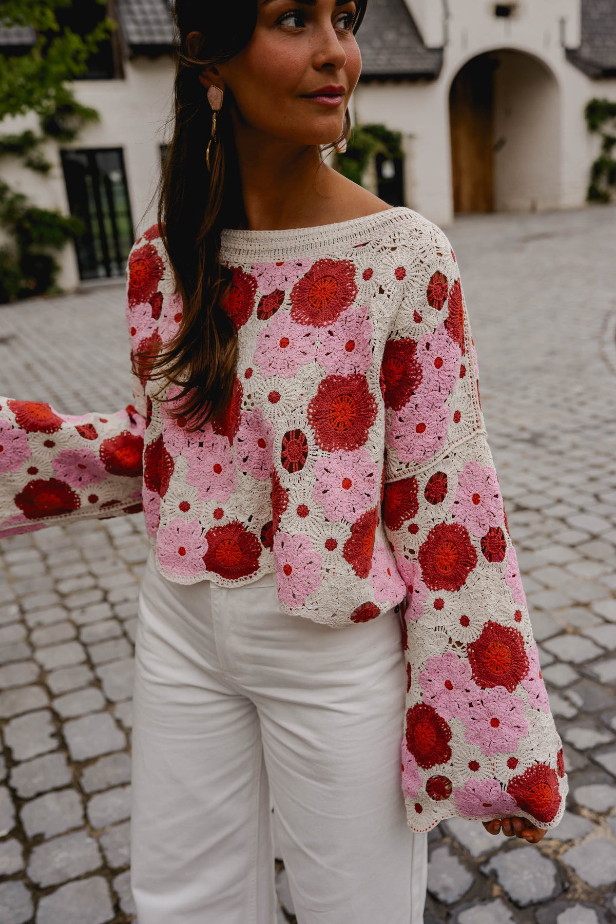 Blouse Tanja - rose et rouge en crochet