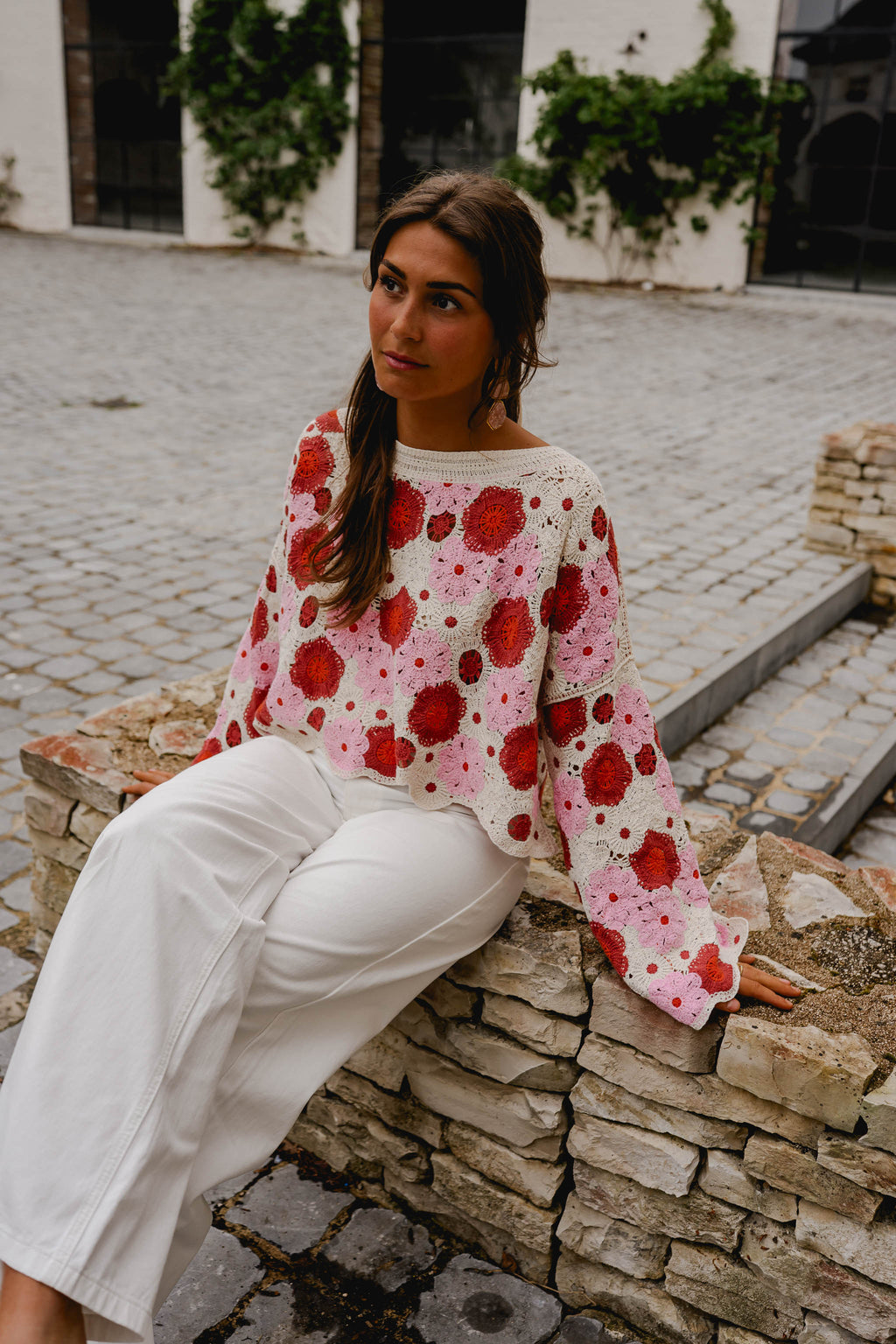 Blouse Tanja - rose et rouge en crochet