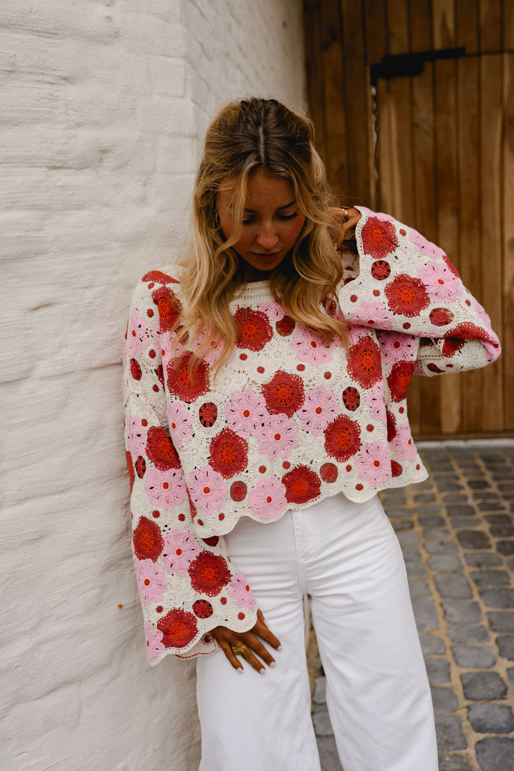 Blouse Tanja - rose et rouge en crochet