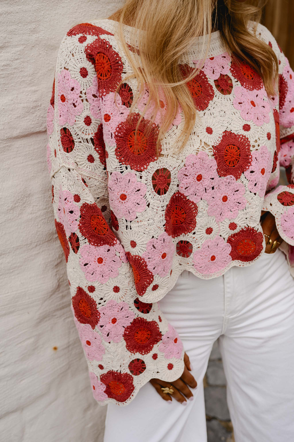 Blouse Tanja - rose et rouge en crochet