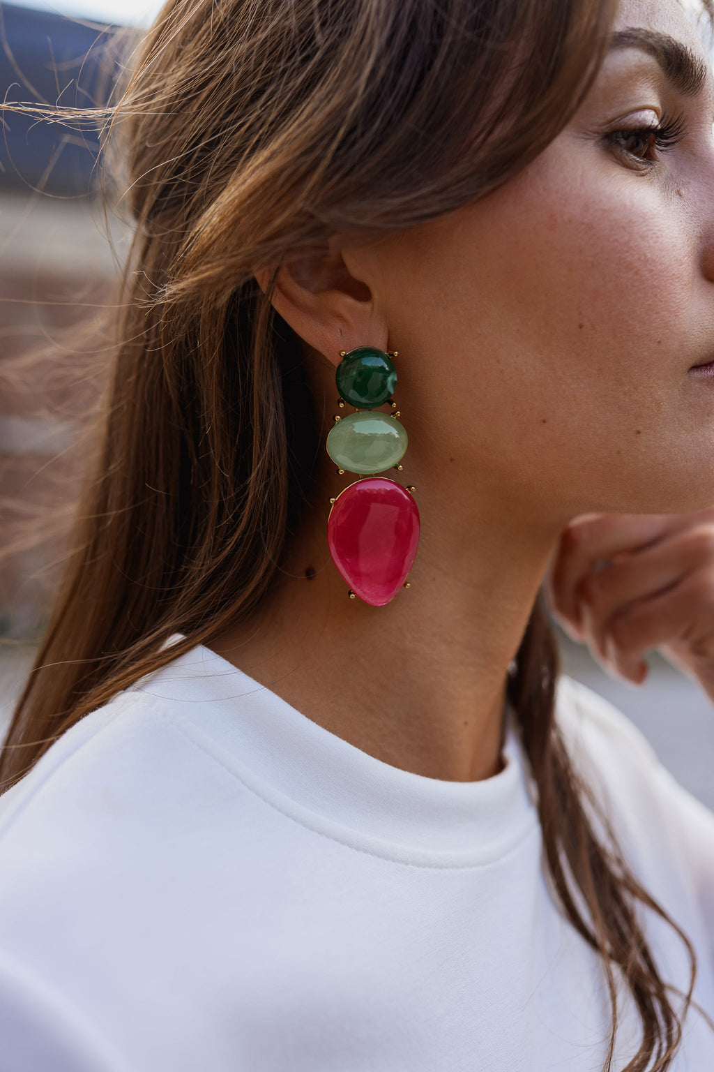 Boucles d'oreilles Colleen - vertes et rose
