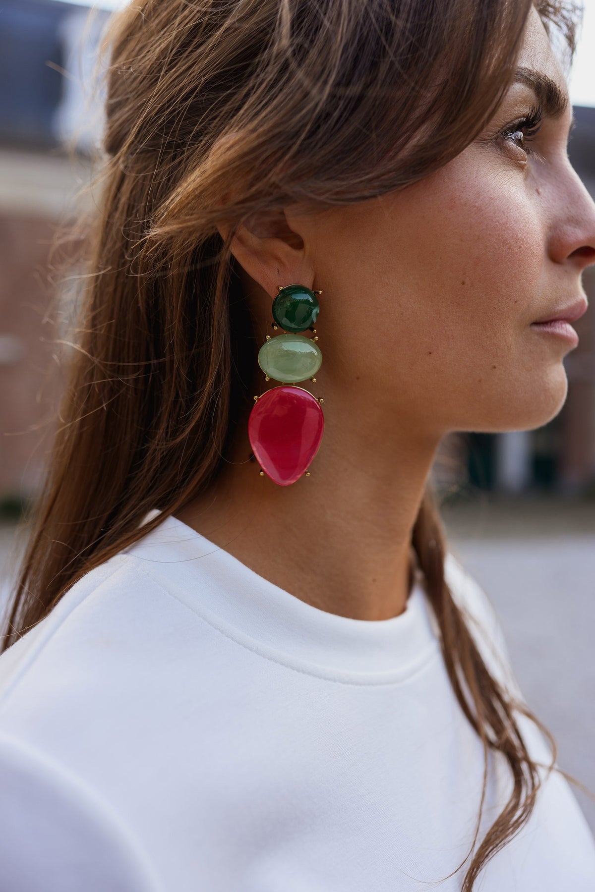 Boucles d'oreilles Colleen - vertes et rose