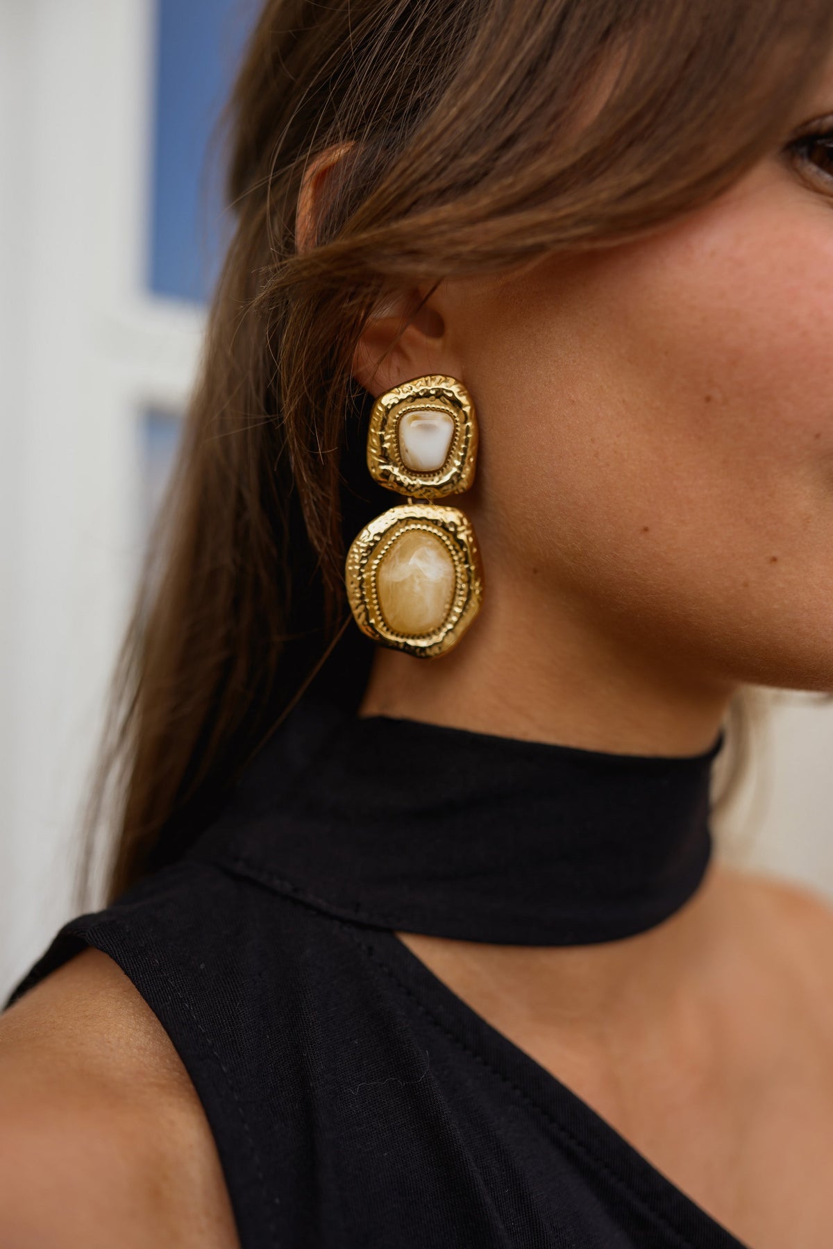 Boucles d'oreilles Idil - dorées et beige