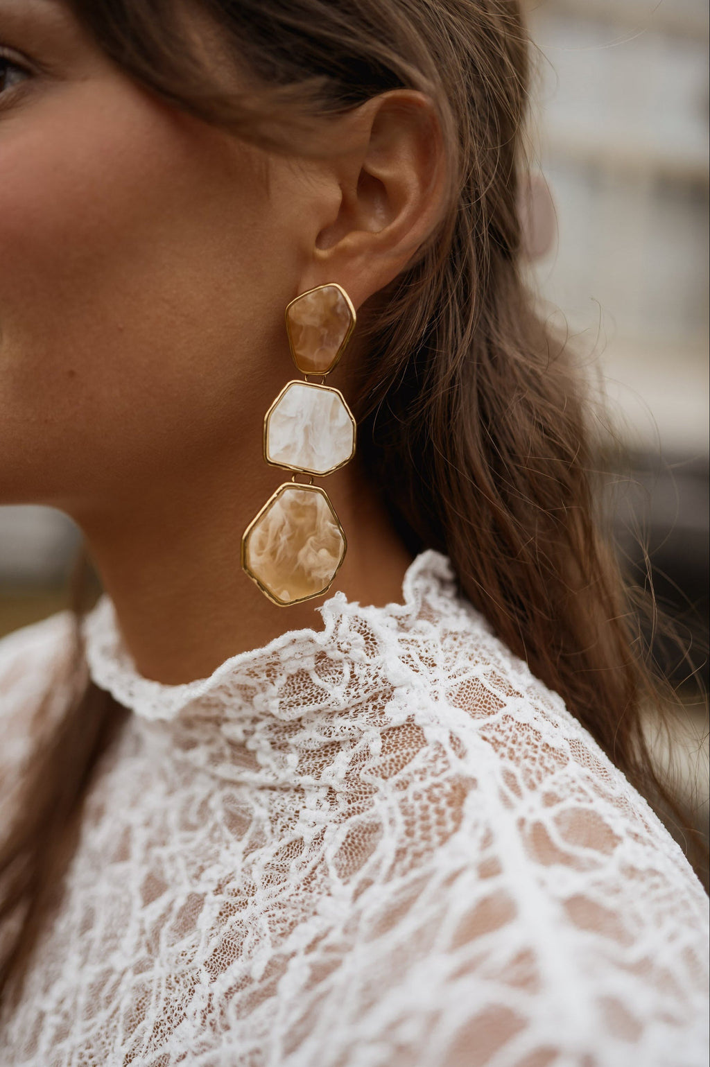 Boucles d'oreilles Palo - dorées et beige