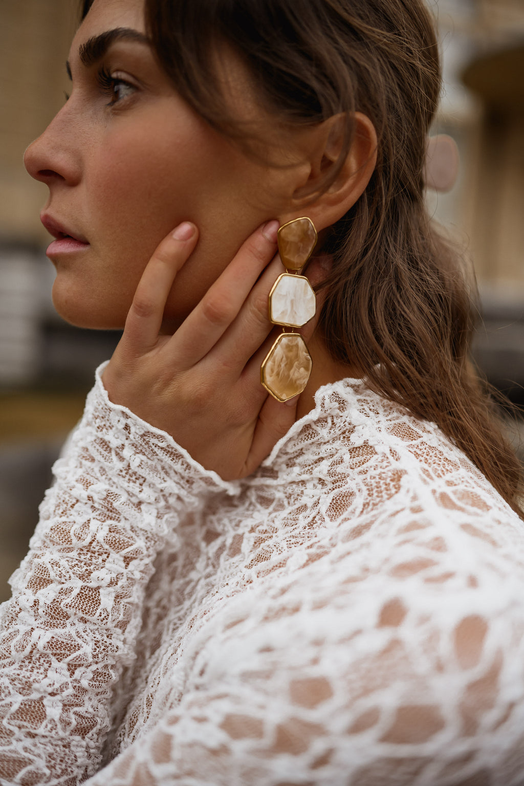 Boucles d'oreilles Palo - dorées et beige