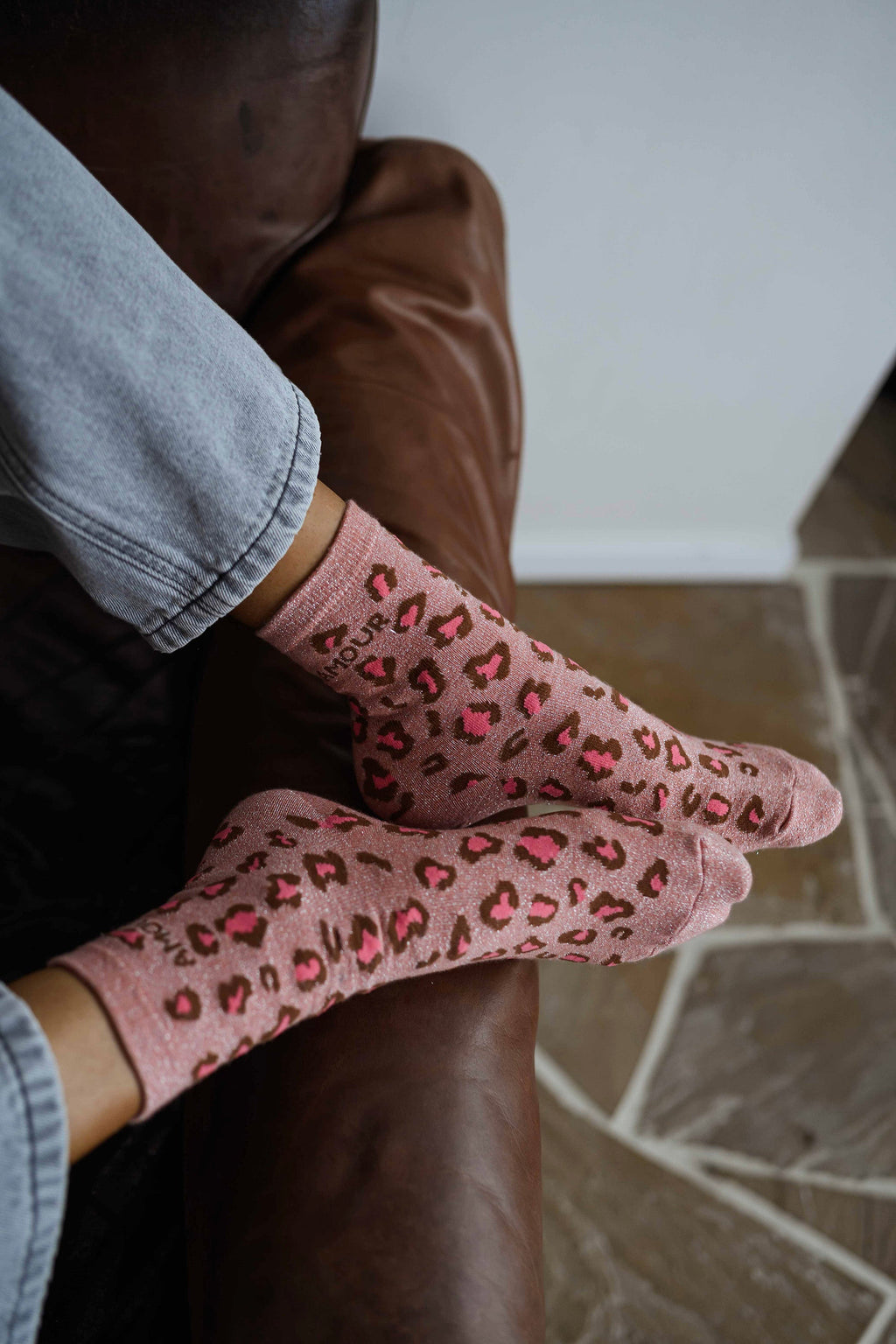 Chaussettes Bosca - léopard rose