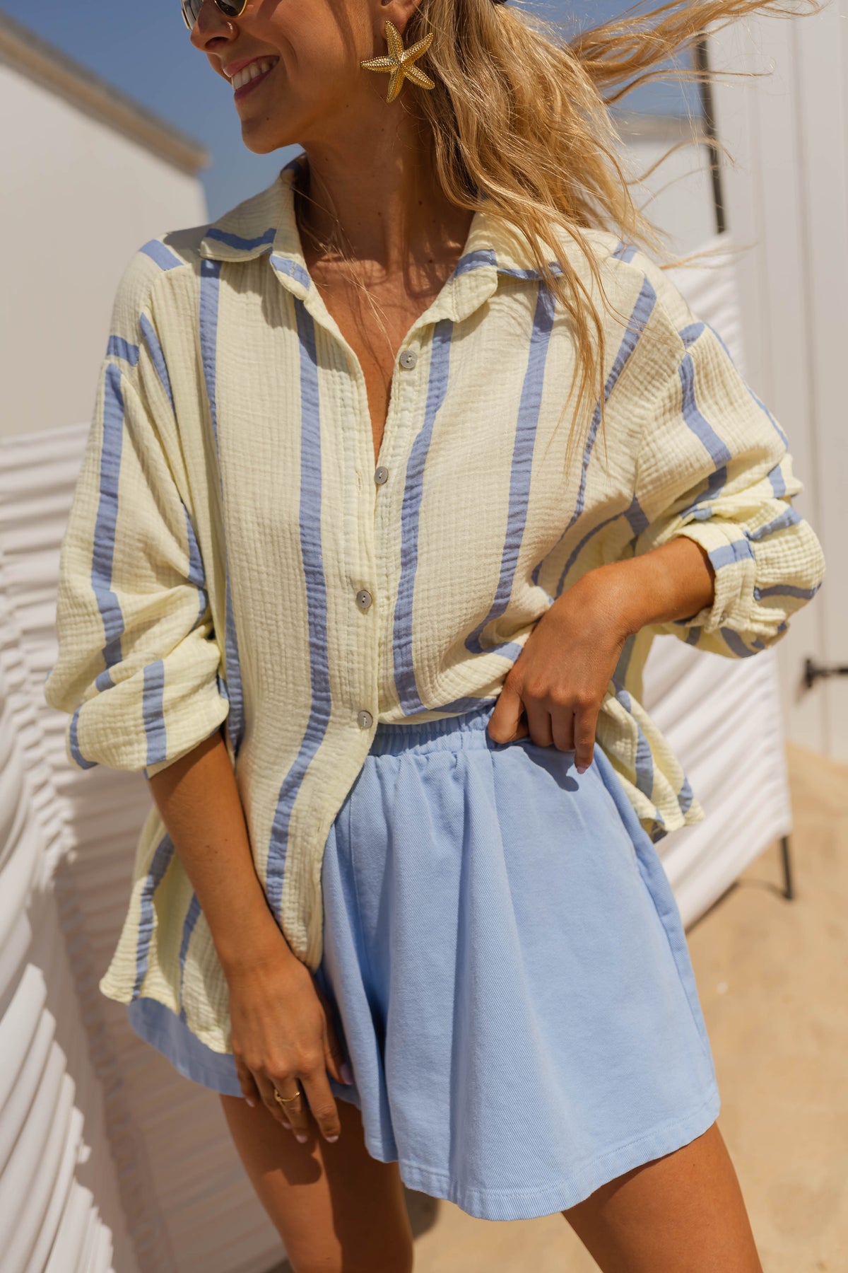 Chemise Amélie - jaune et bleue