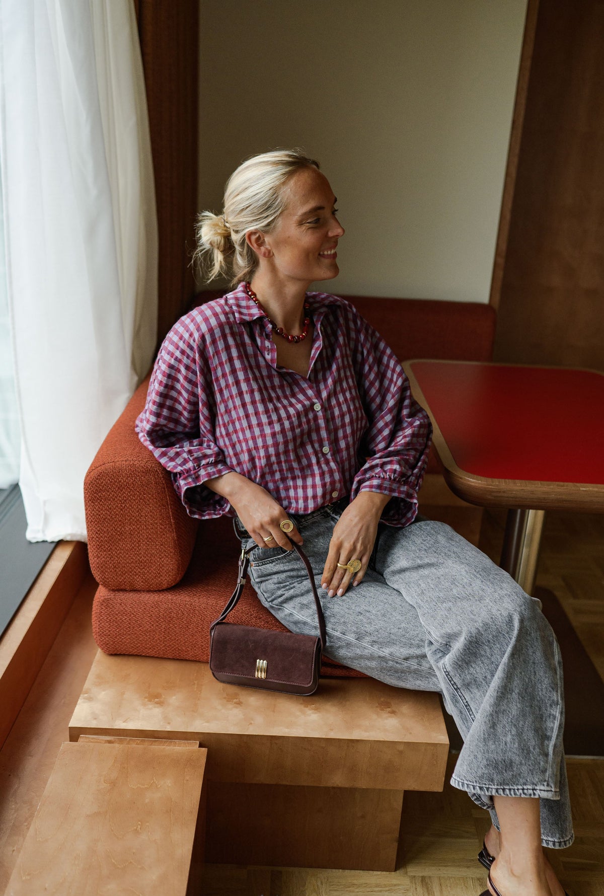 Chemise Azia -  carreaux bordeaux