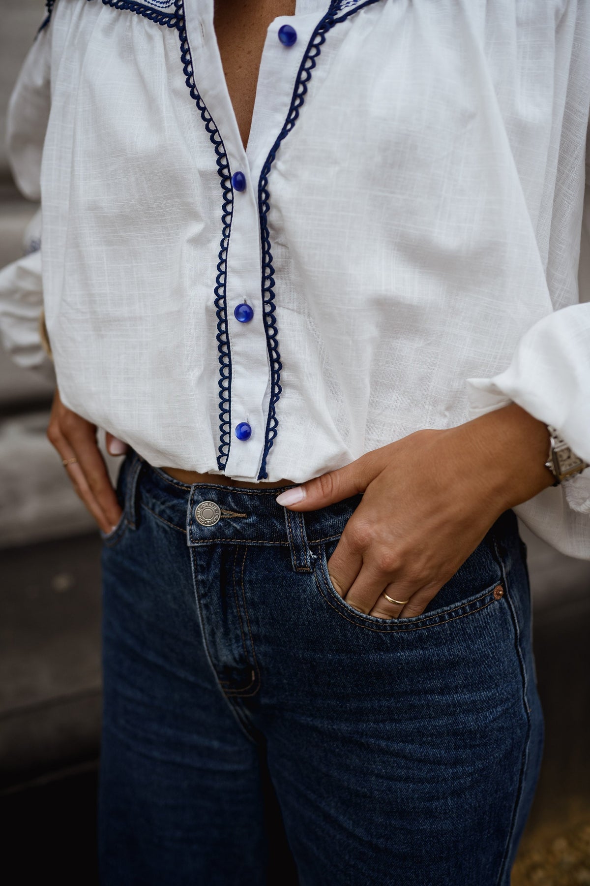 Chemise Nadege - blanche et bleue