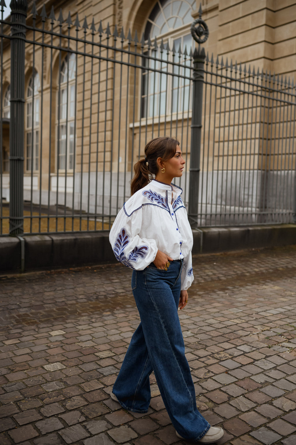 Chemise Nadege - blanche et bleue