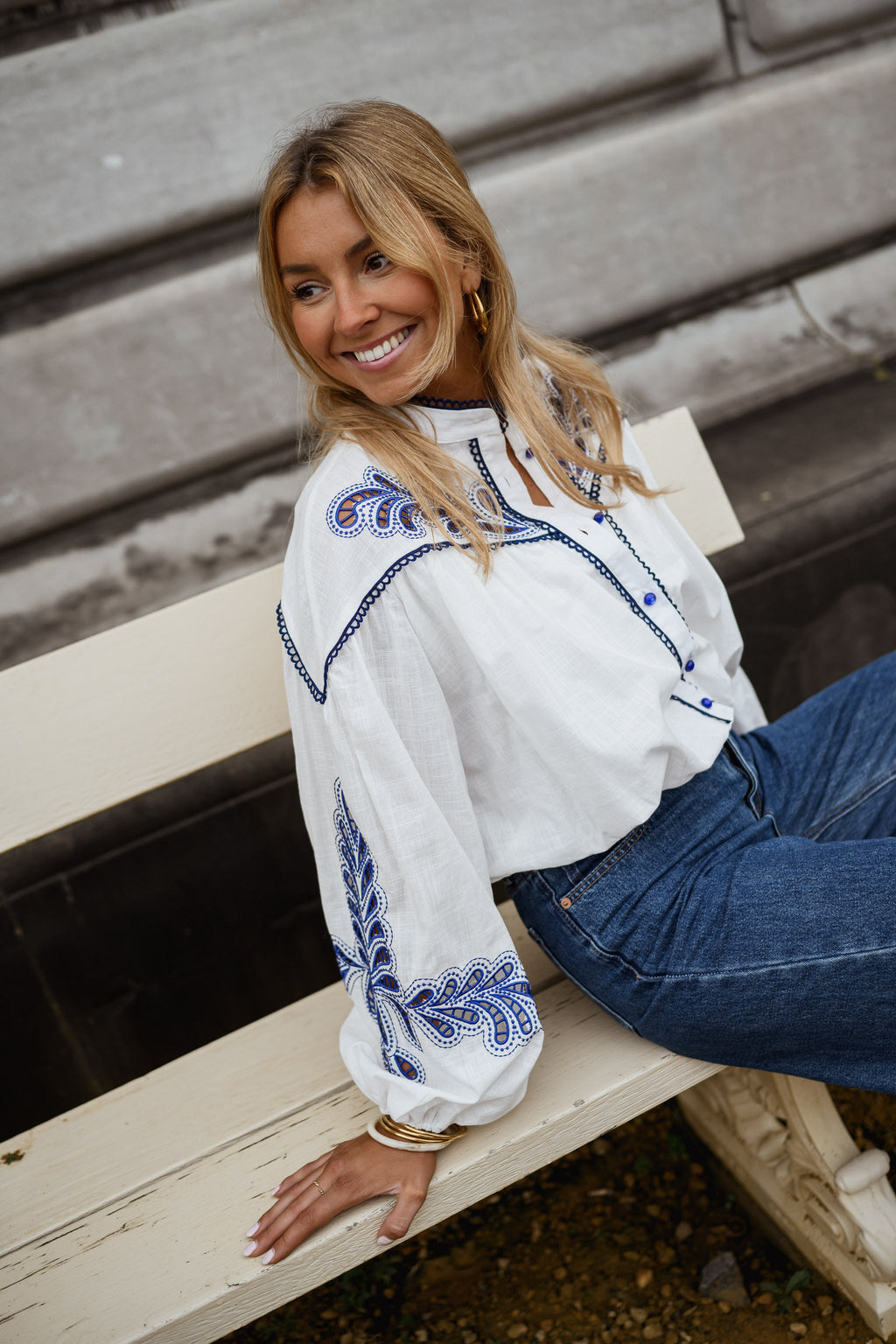 Chemise Nadege - blanche et bleue