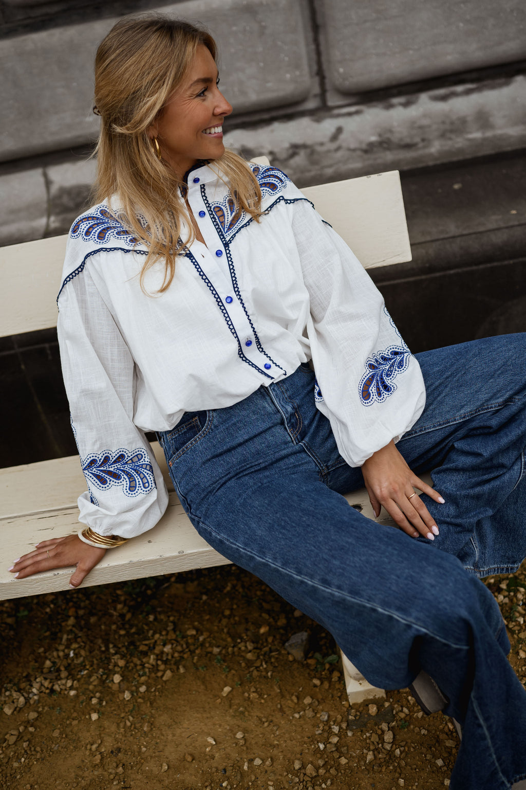 Chemise Nadege - blanche et bleue