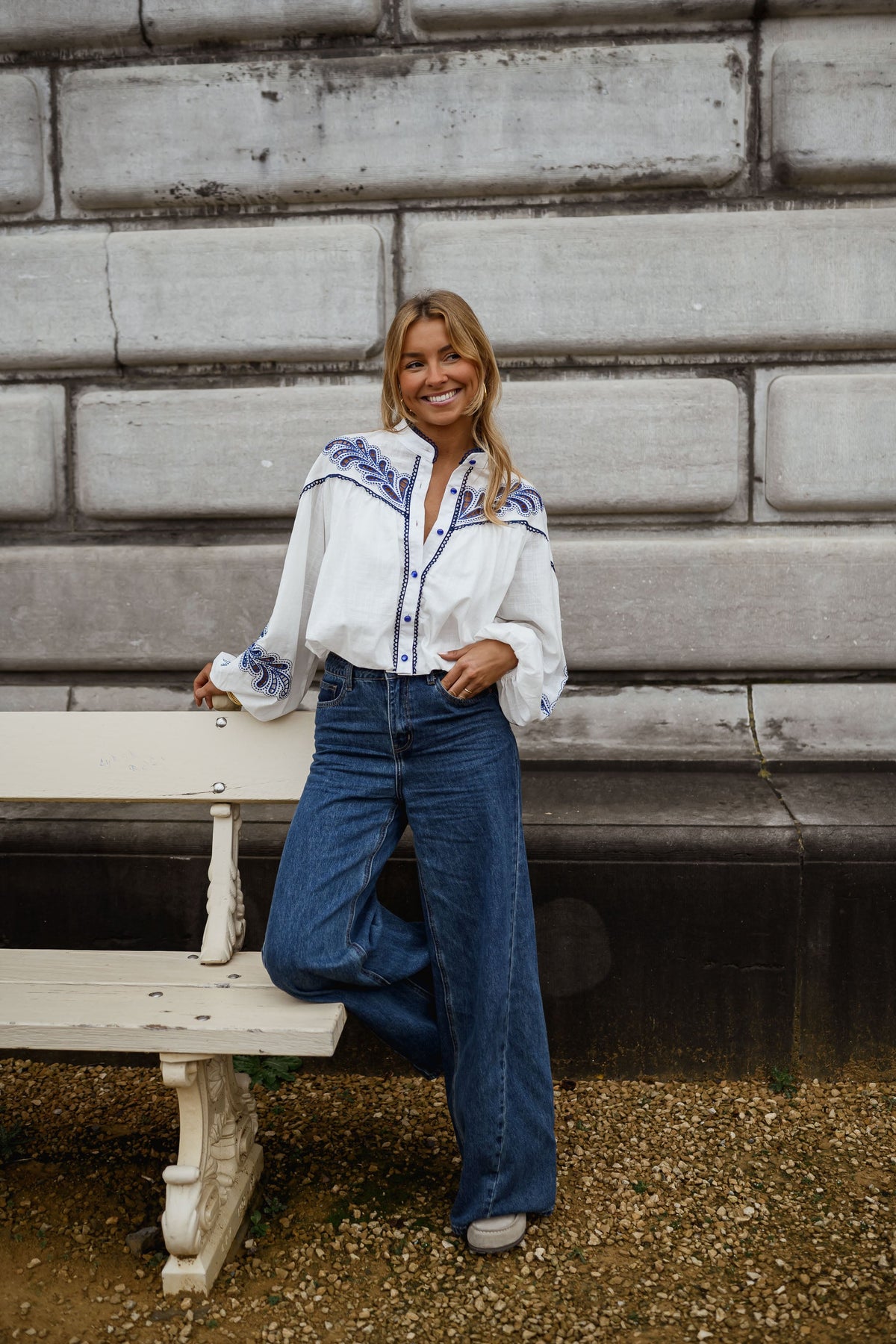 Chemise Nadege - blanche et bleue