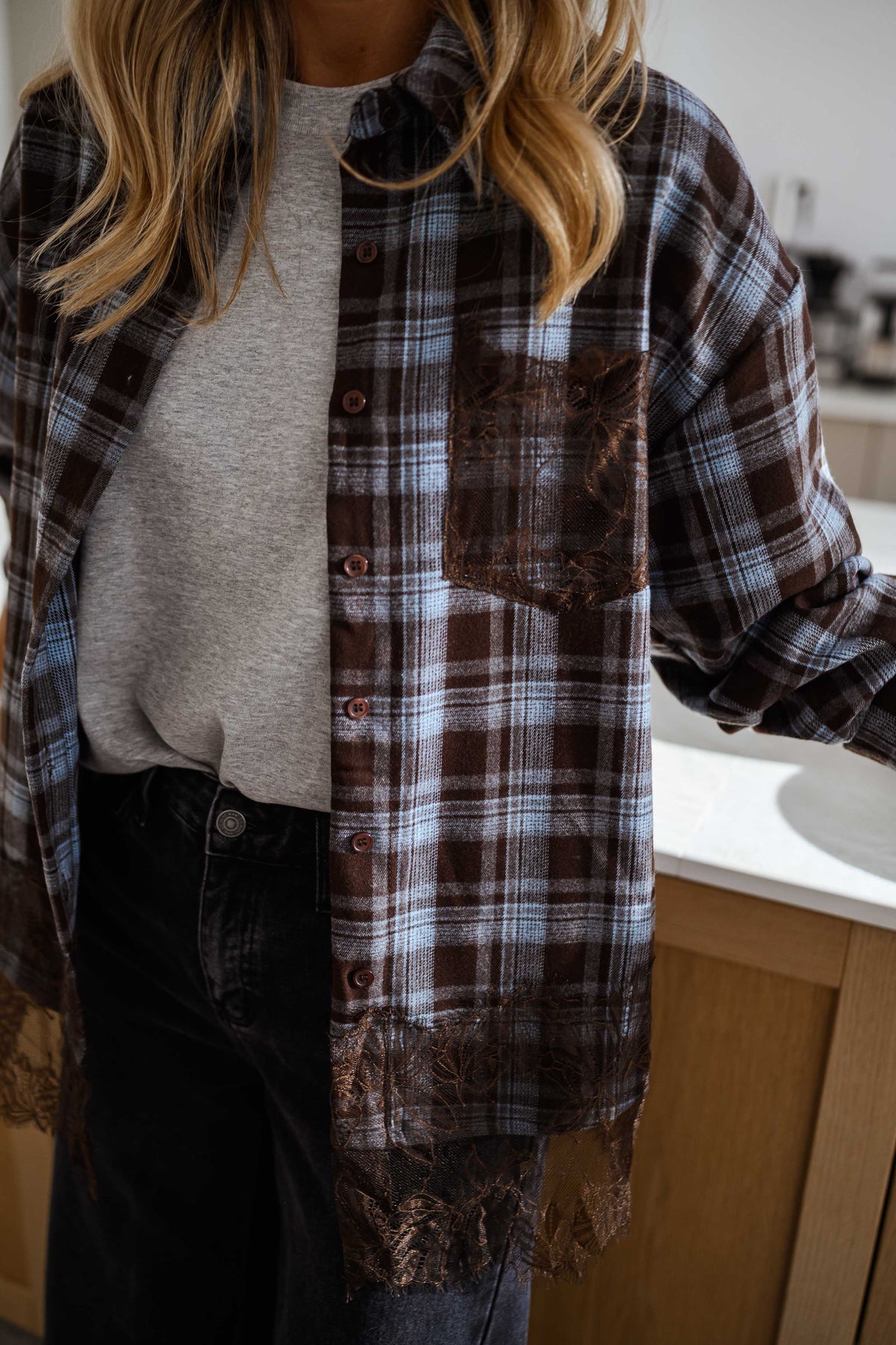 Chemise Netta - bleue et brune à carreaux