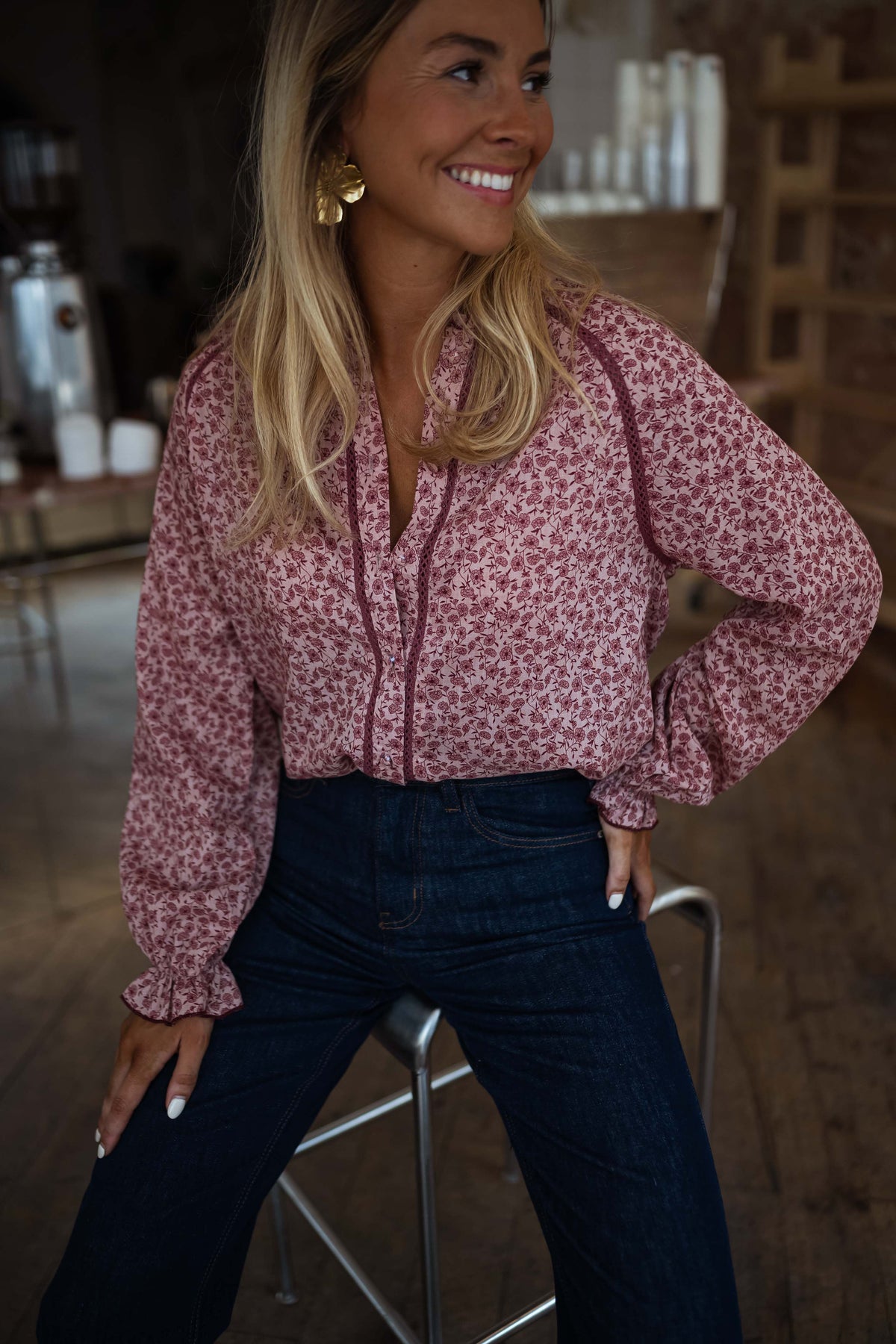 Chemise Natacha - rose à motifs