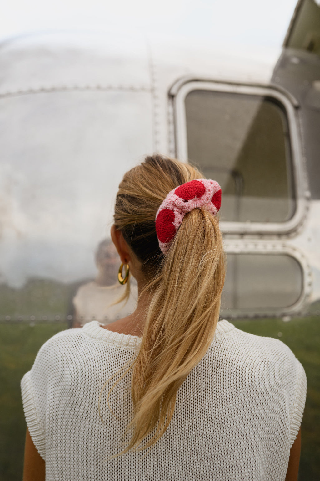 Chouchou Davy - rose en crochet
