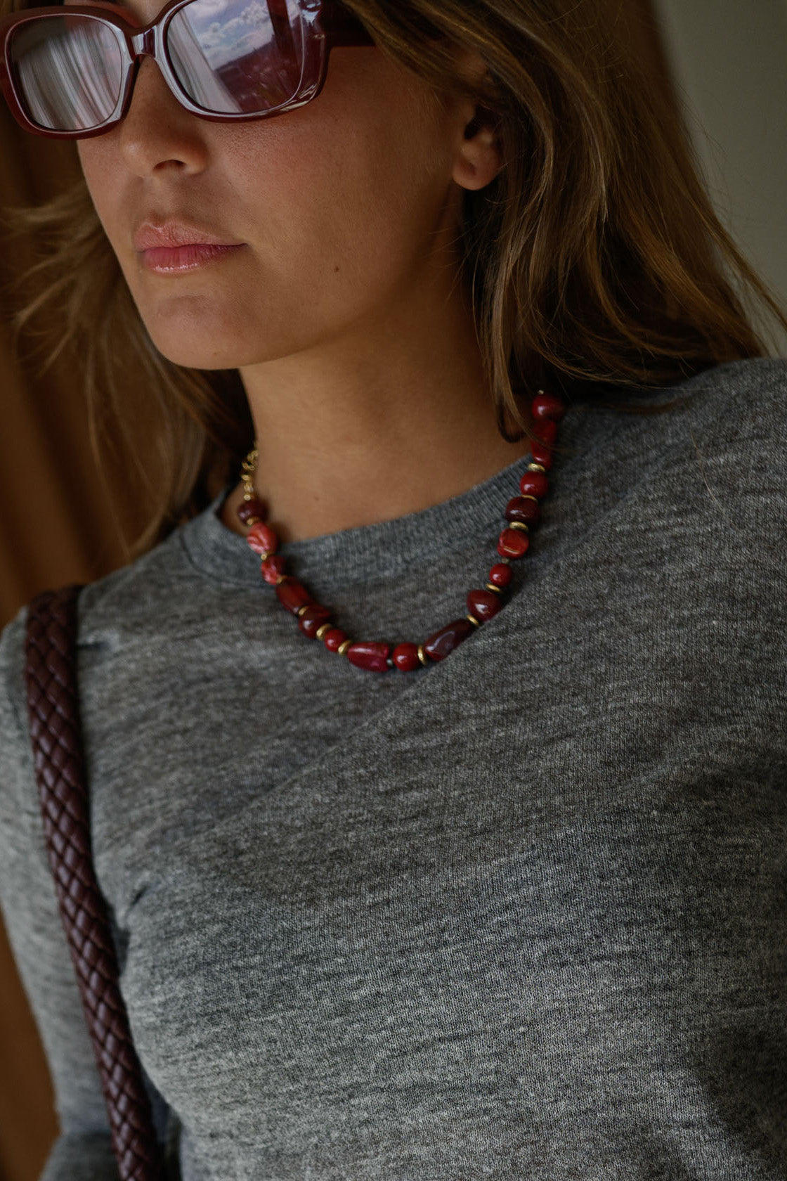 Collier Ethel - bordeaux et doré