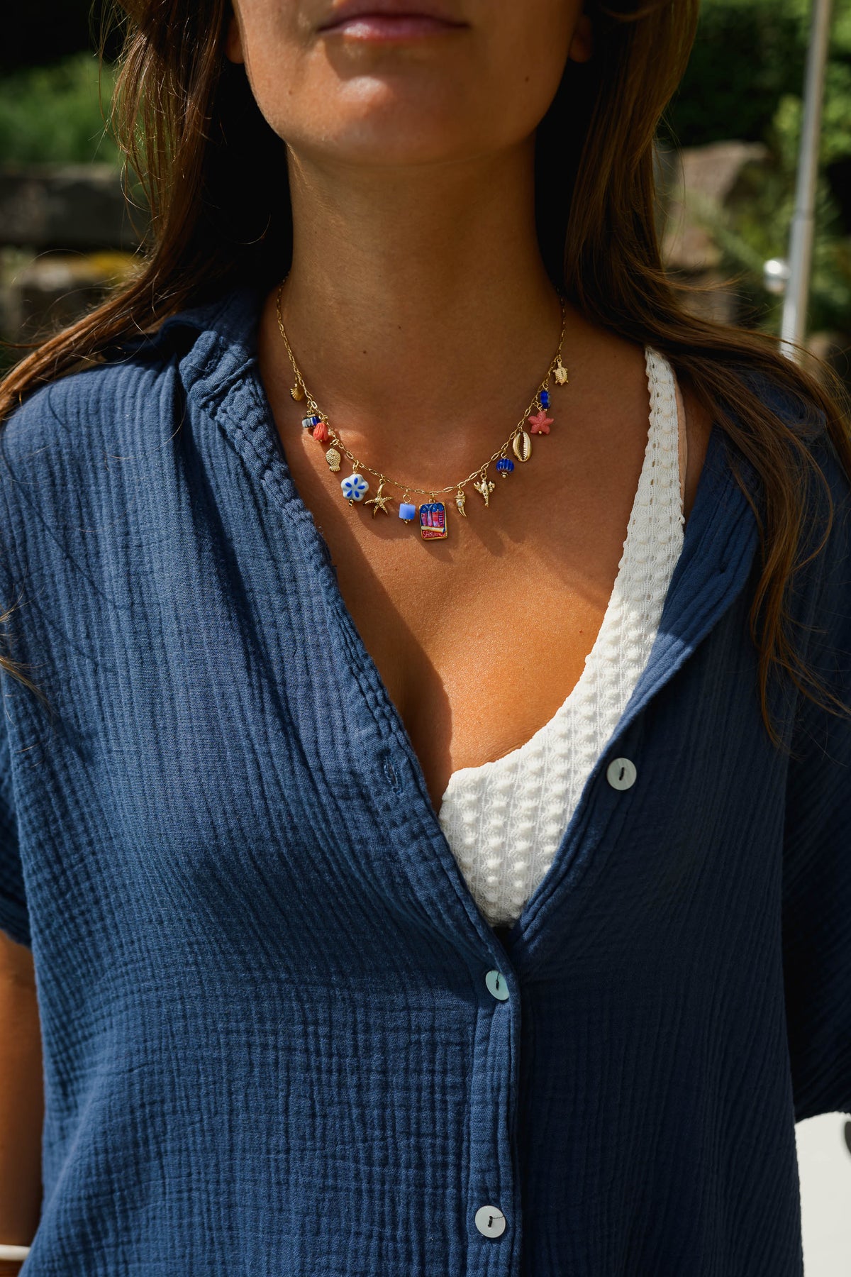 Collier Juma - doré et bleu