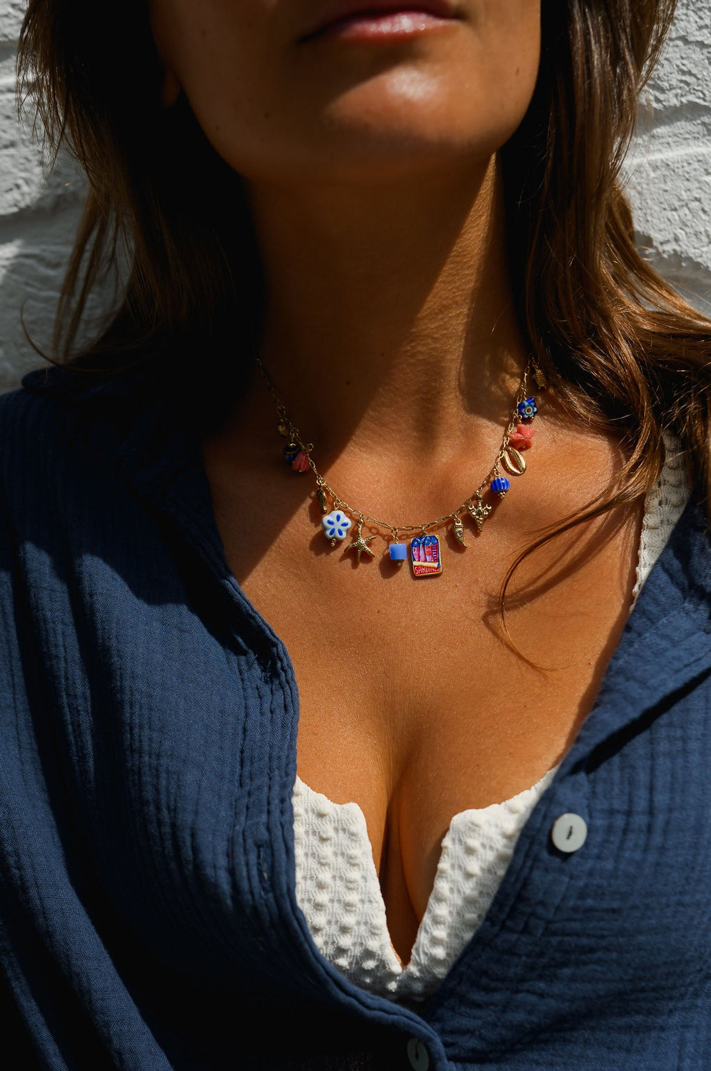 Collier Juma - doré et bleu