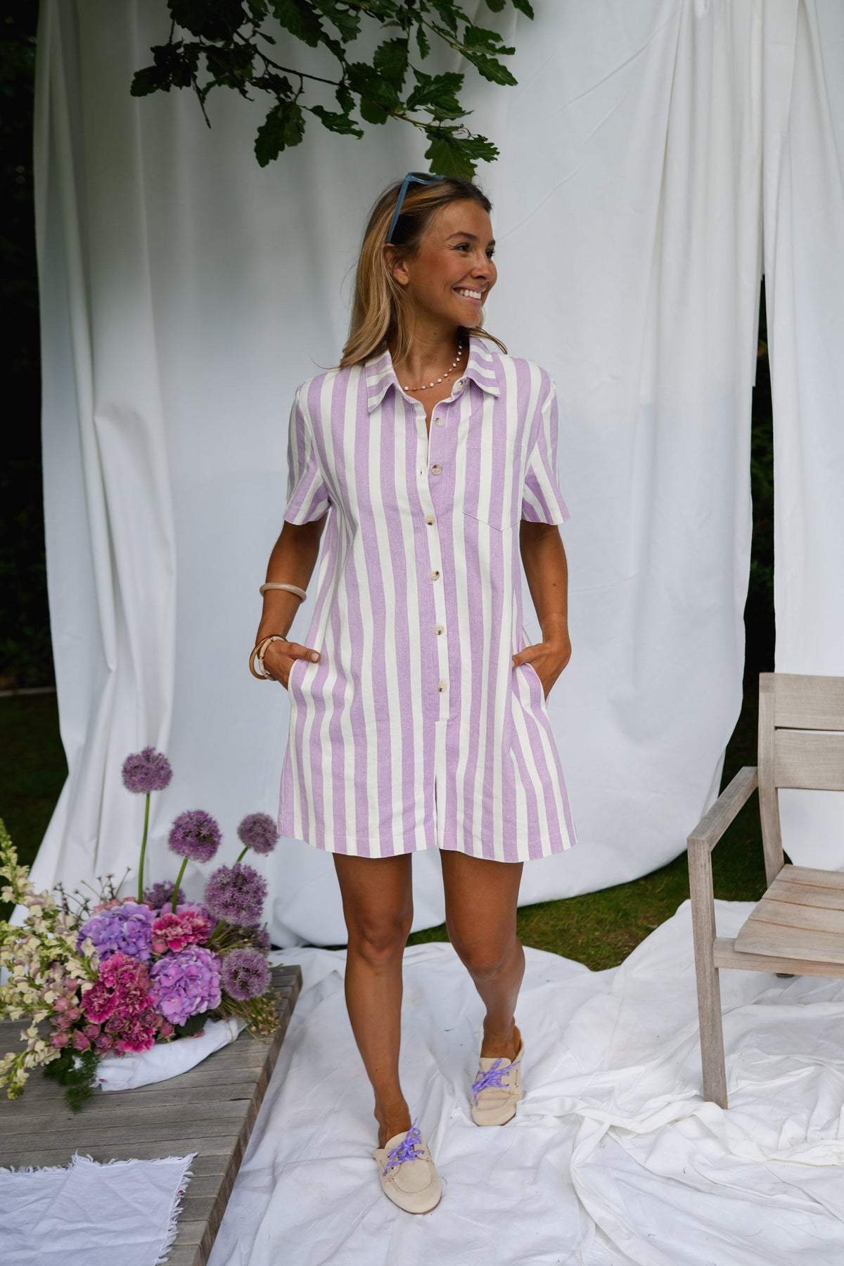 Combishort Mariela - mauve à lignes