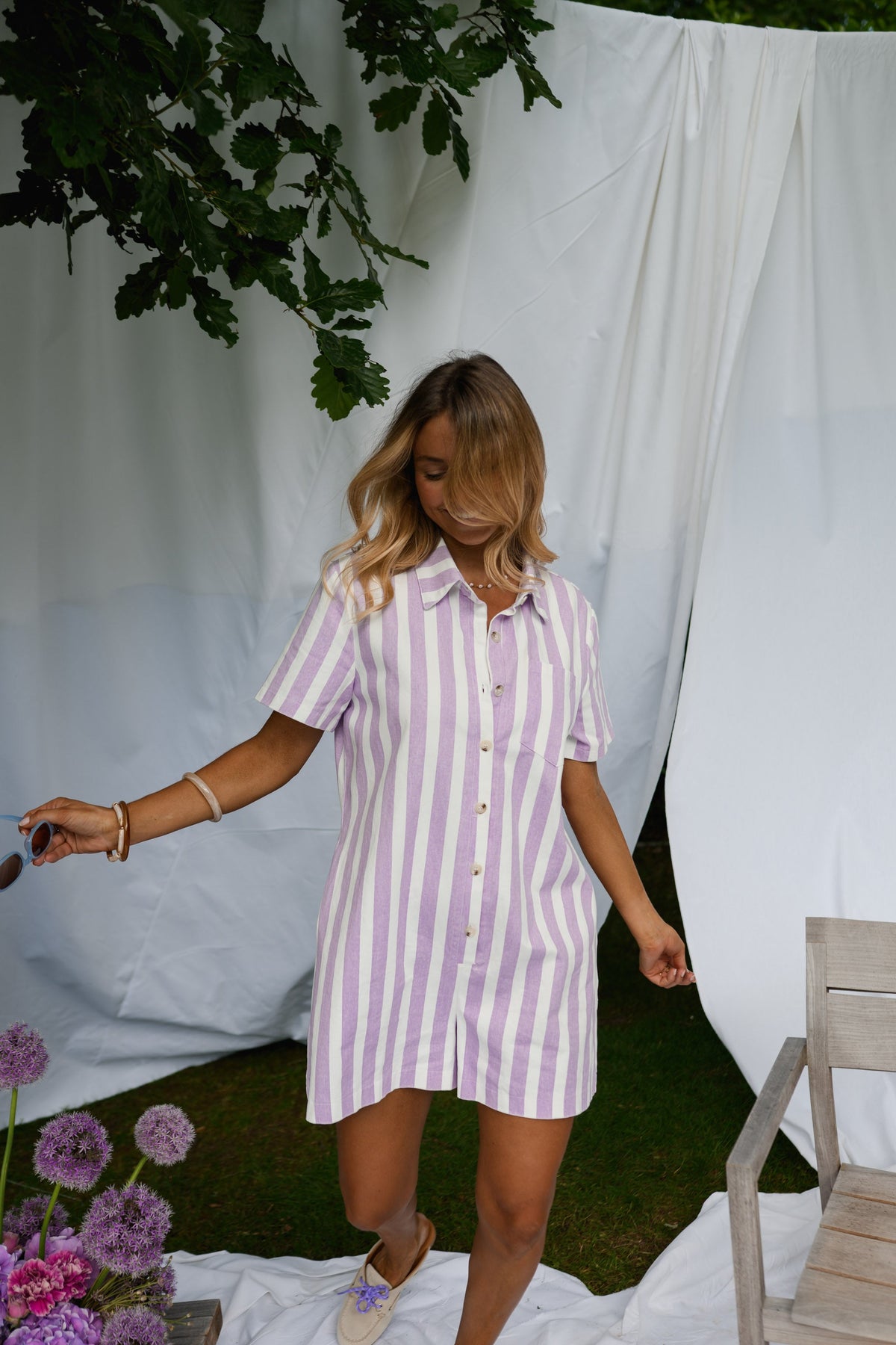 Combishort Mariela - mauve à lignes