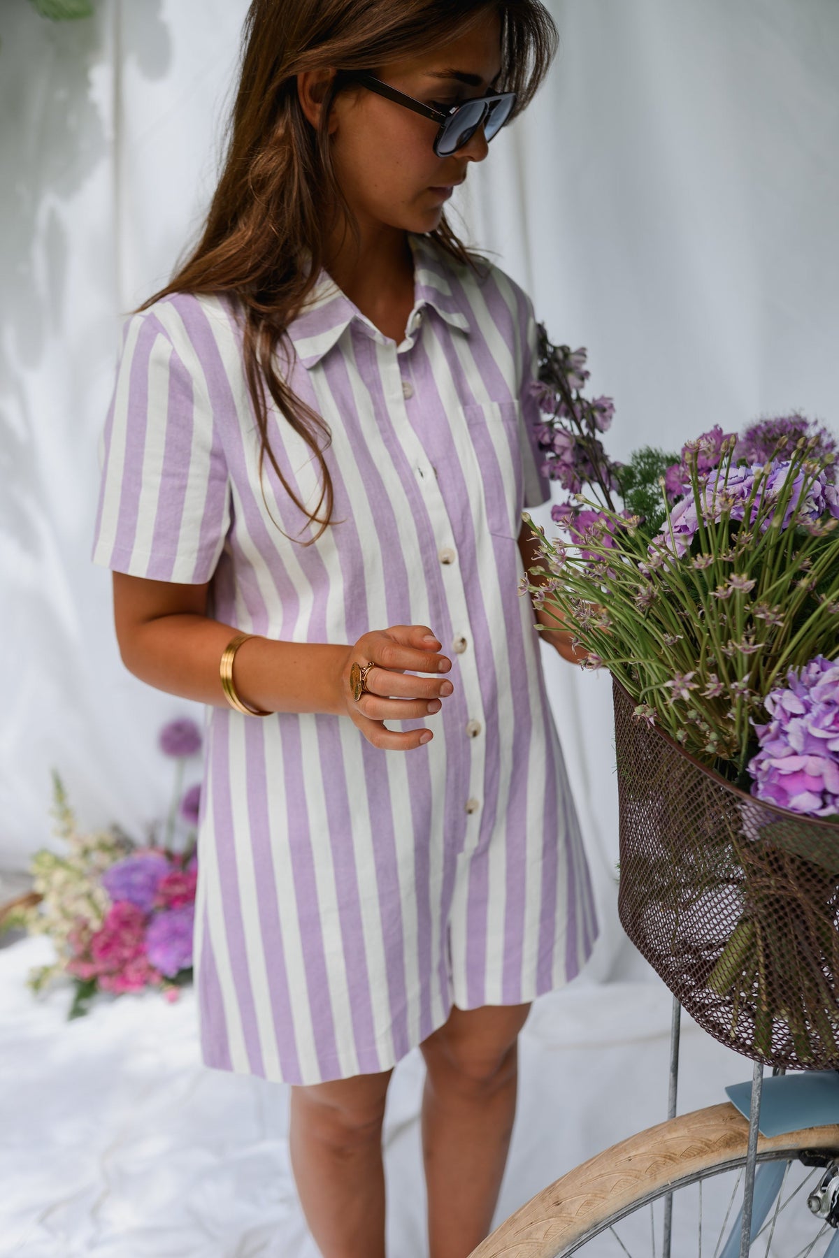 Combishort Mariela - mauve à lignes