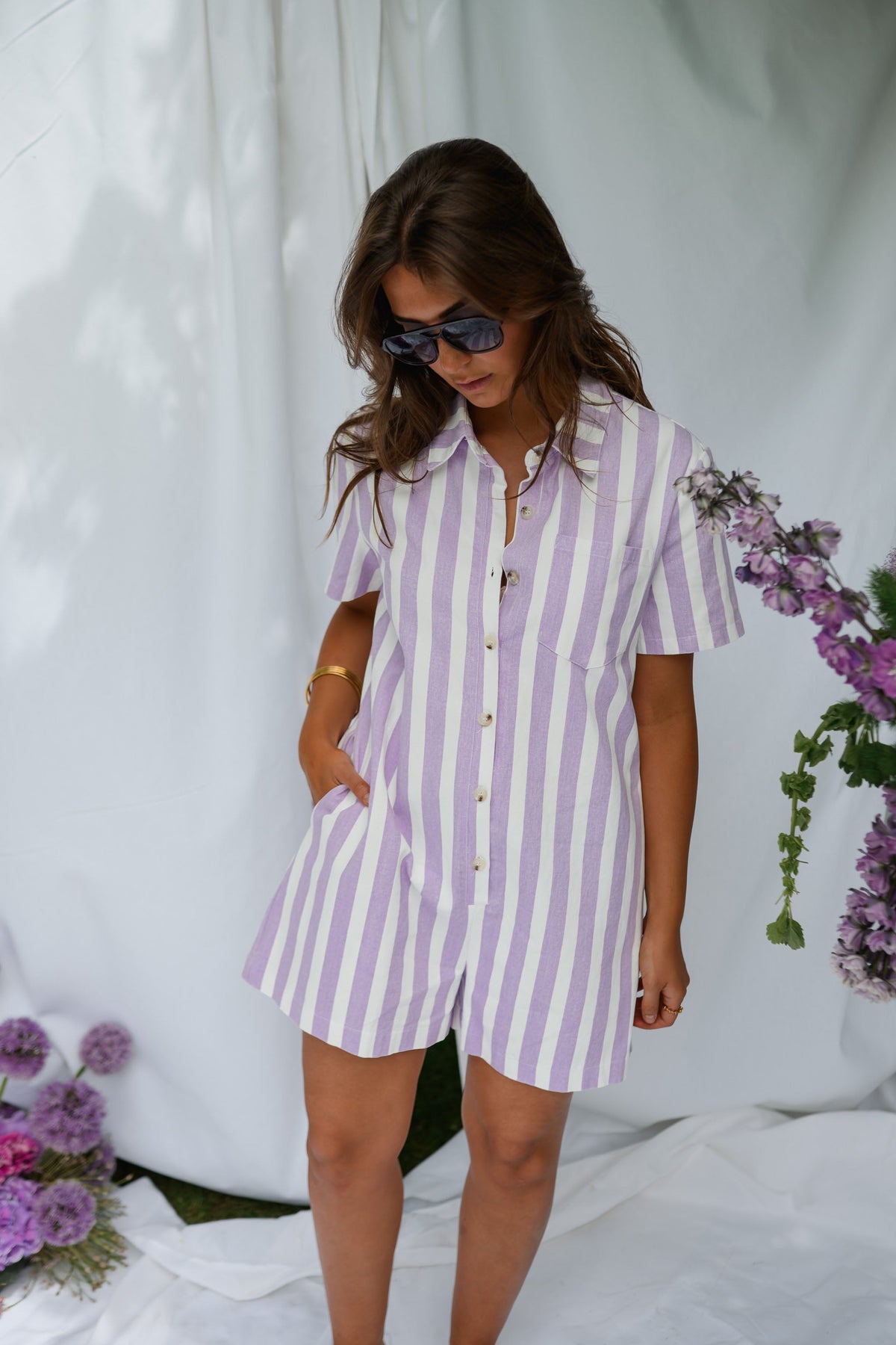 Combishort Mariela - mauve à lignes