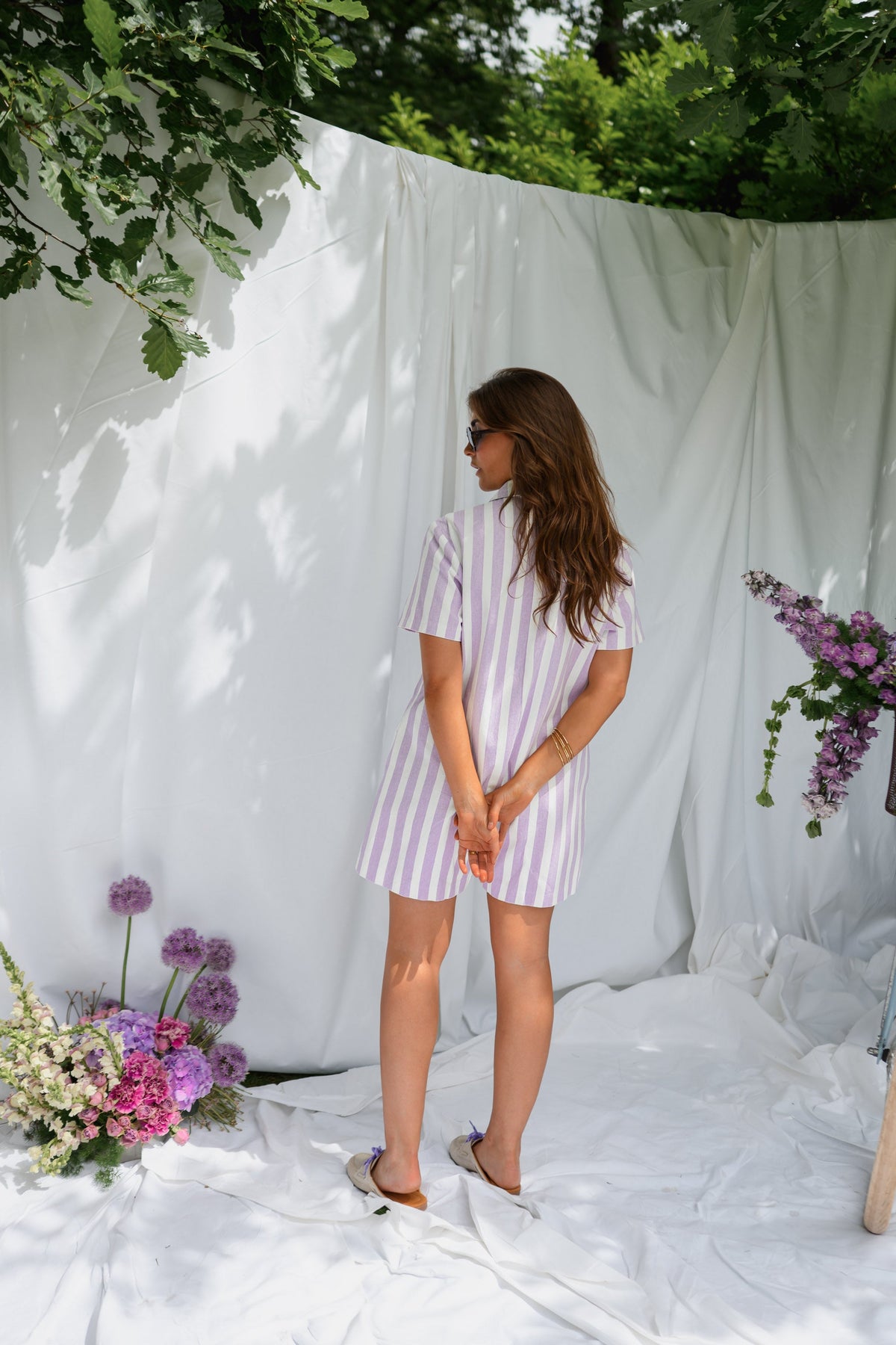 Combishort Mariela - mauve à lignes