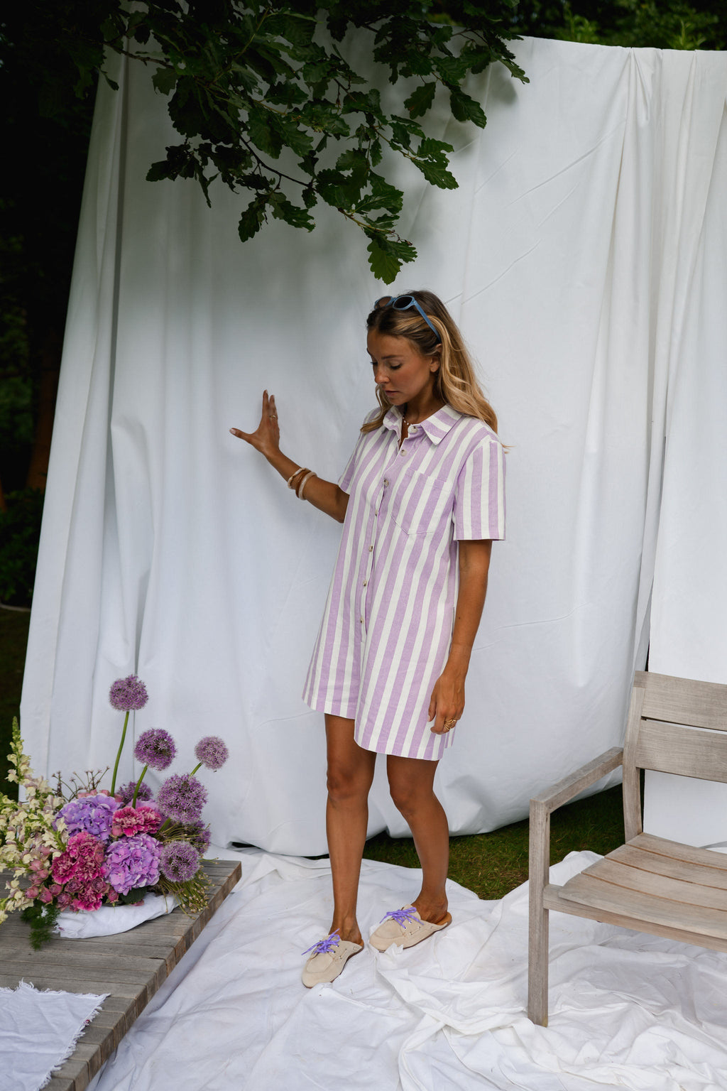 Combishort Mariela - mauve à lignes