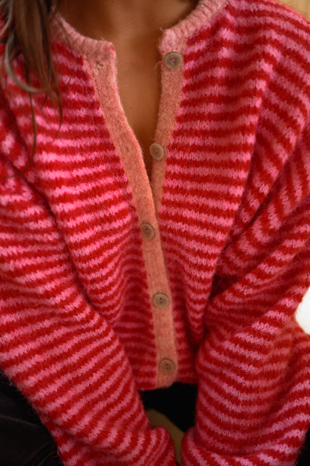 Gilet Glad - rose et rouge à lignes