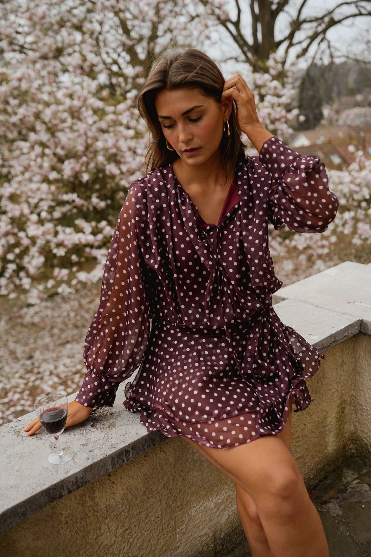 Robe Alenor - bordeaux à pois