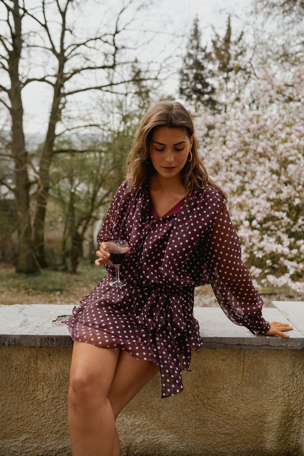 Robe Alenor - bordeaux à pois